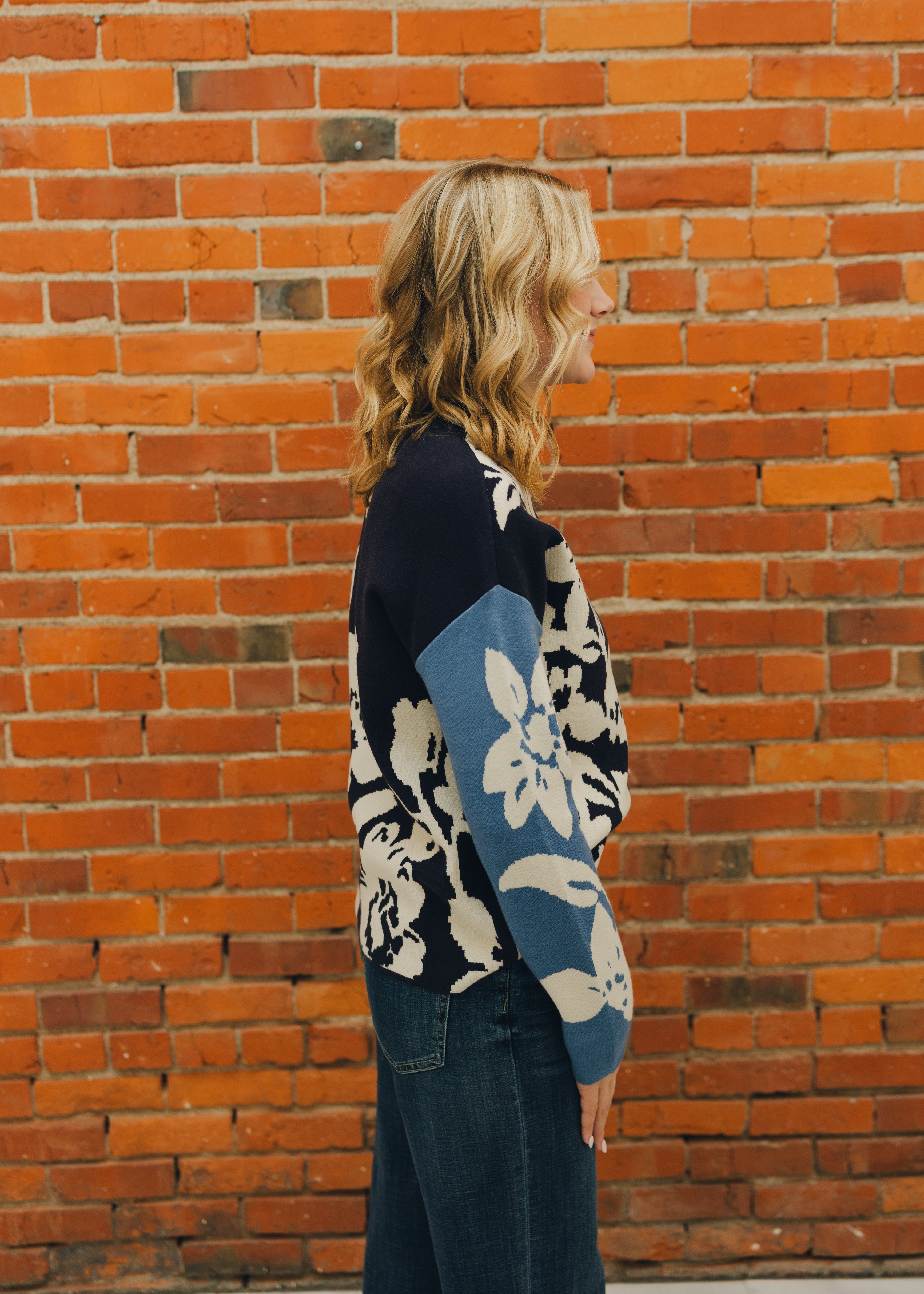 Tribal Long Sleeve Funnel Neck Sweater - Sapphire