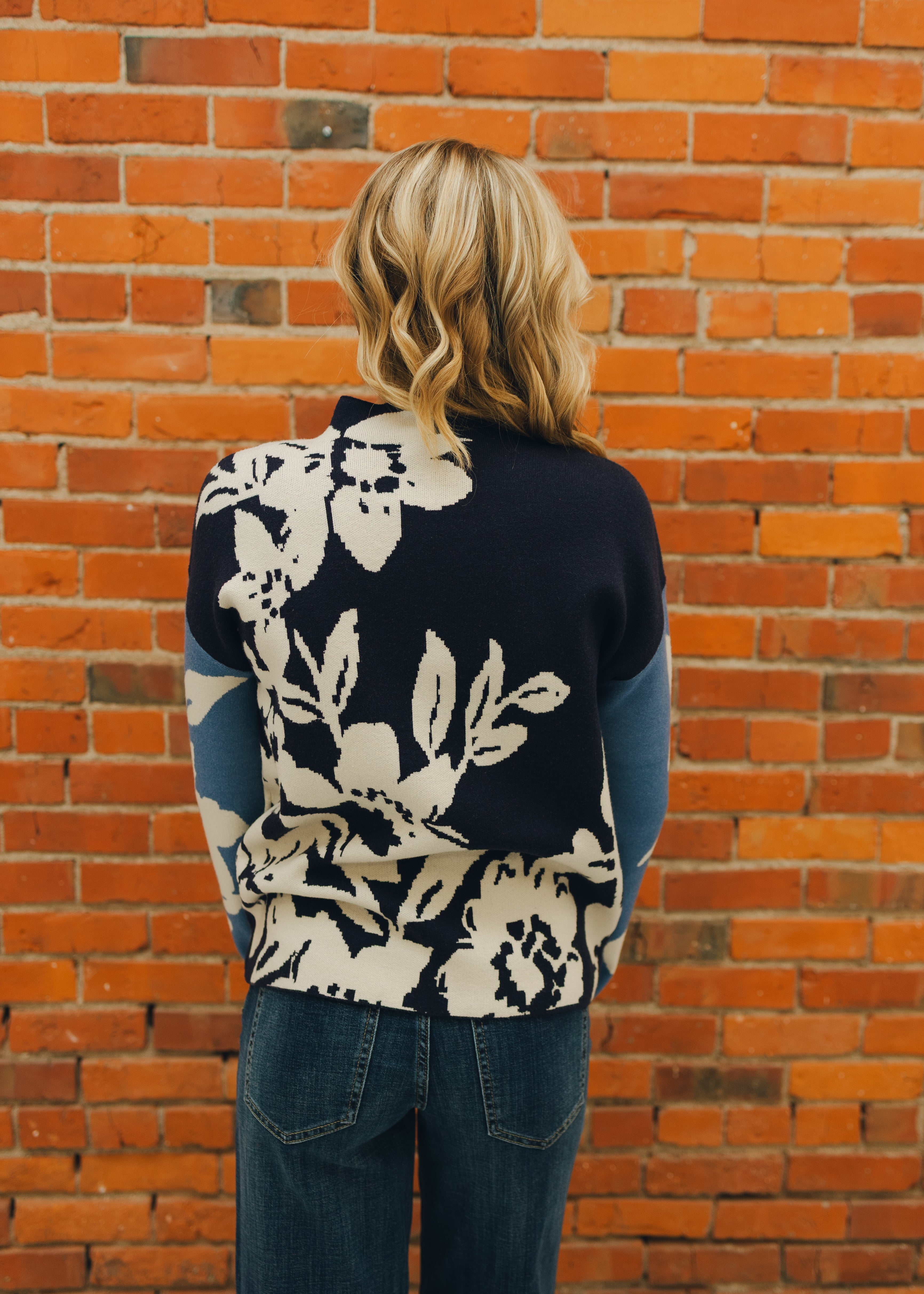 Tribal Long Sleeve Funnel Neck Sweater - Sapphire