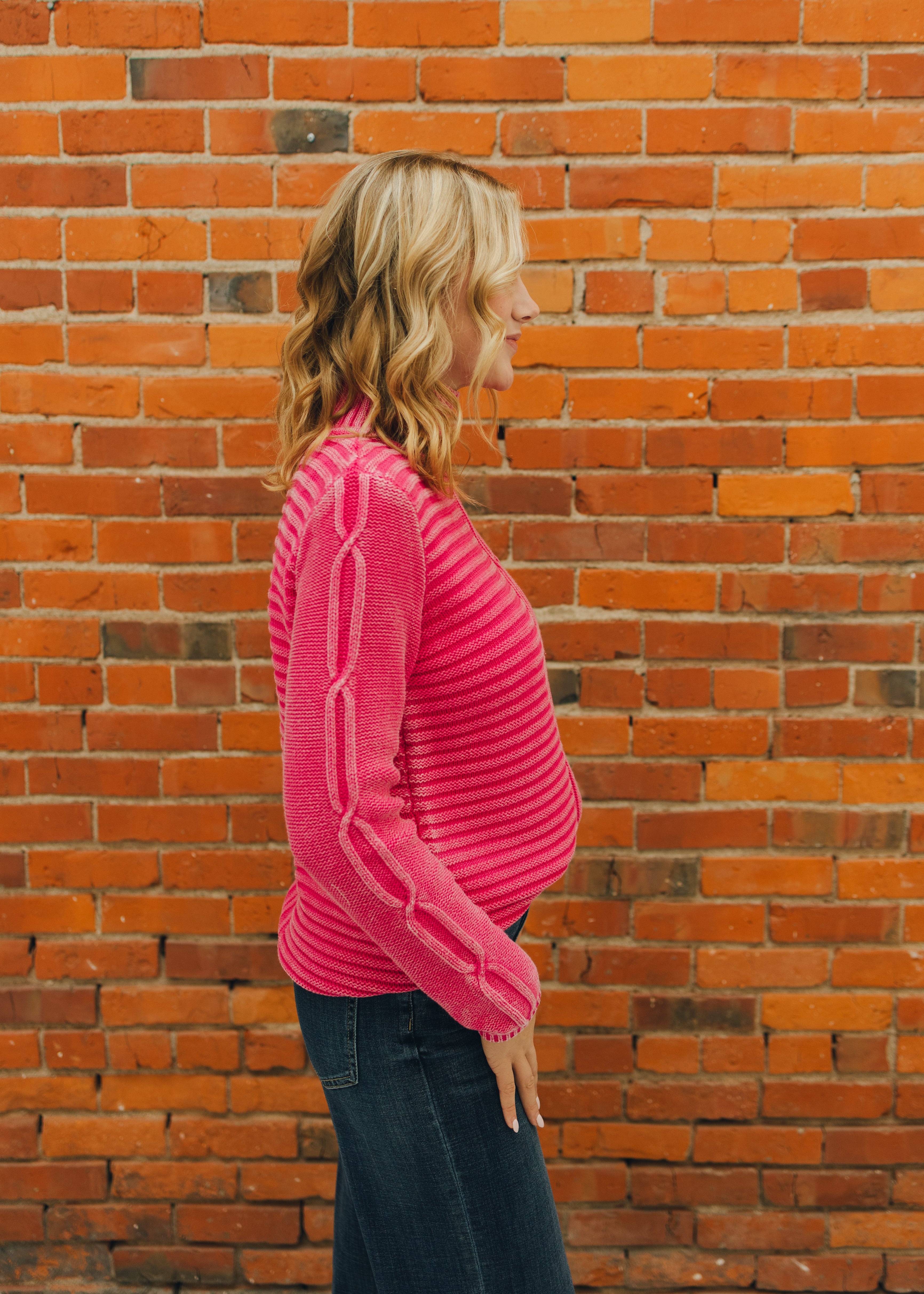 Tribal Mock Neck Sweater - Cherry Pink
