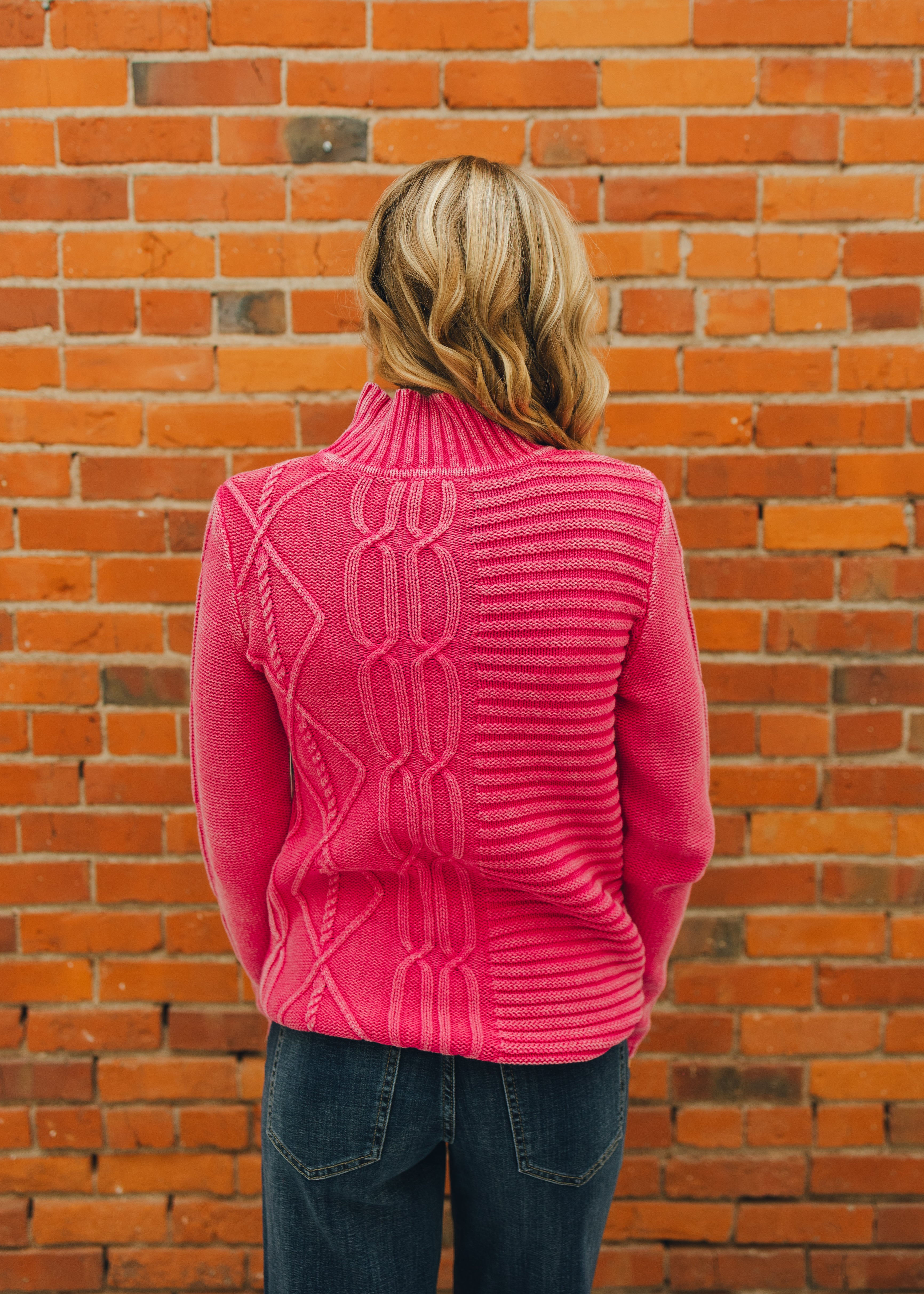 Tribal Mock Neck Sweater - Cherry Pink
