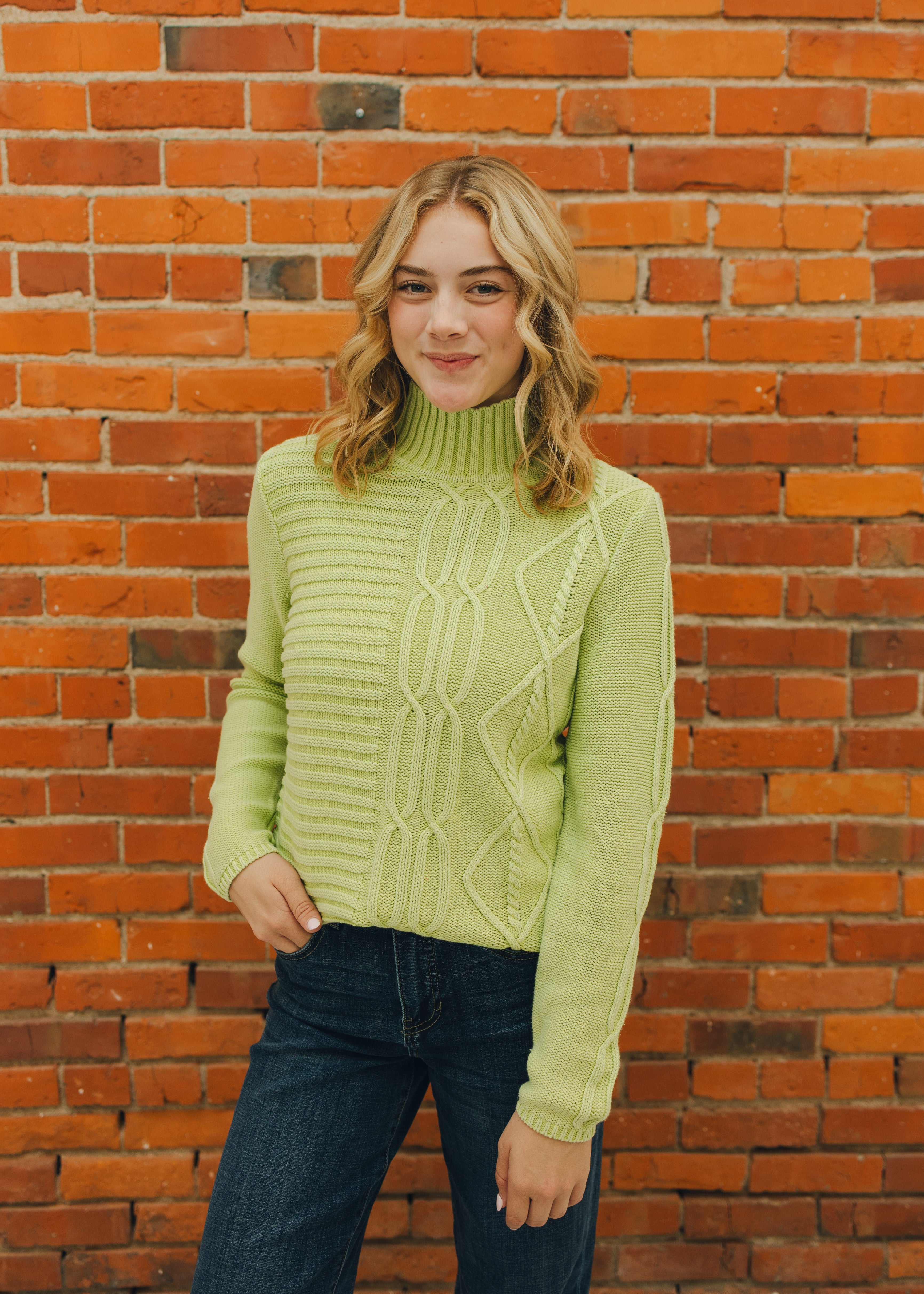 Tribal Mock Neck Sweater - Lime Mist