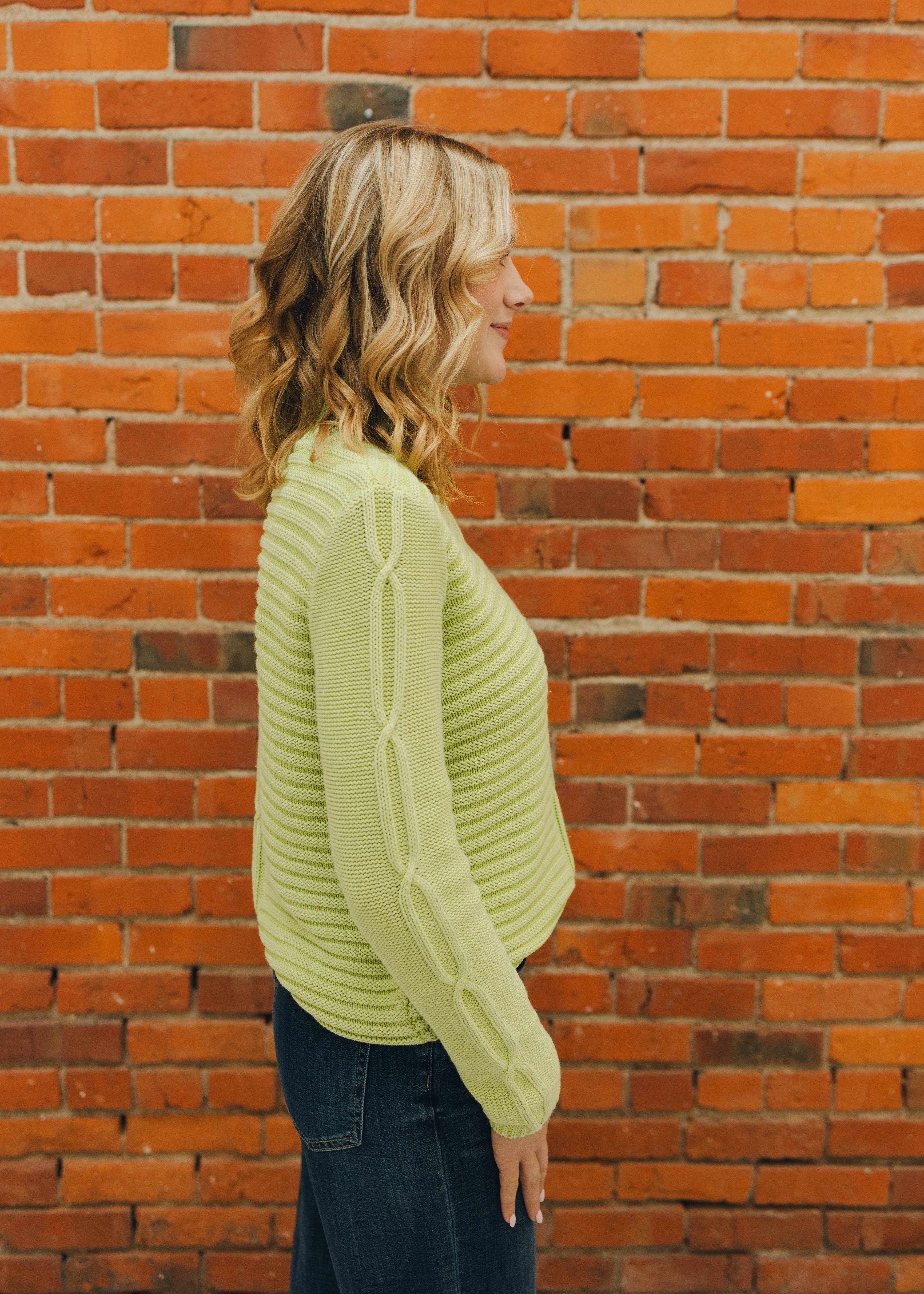 Tribal Mock Neck Sweater - Lime Mist