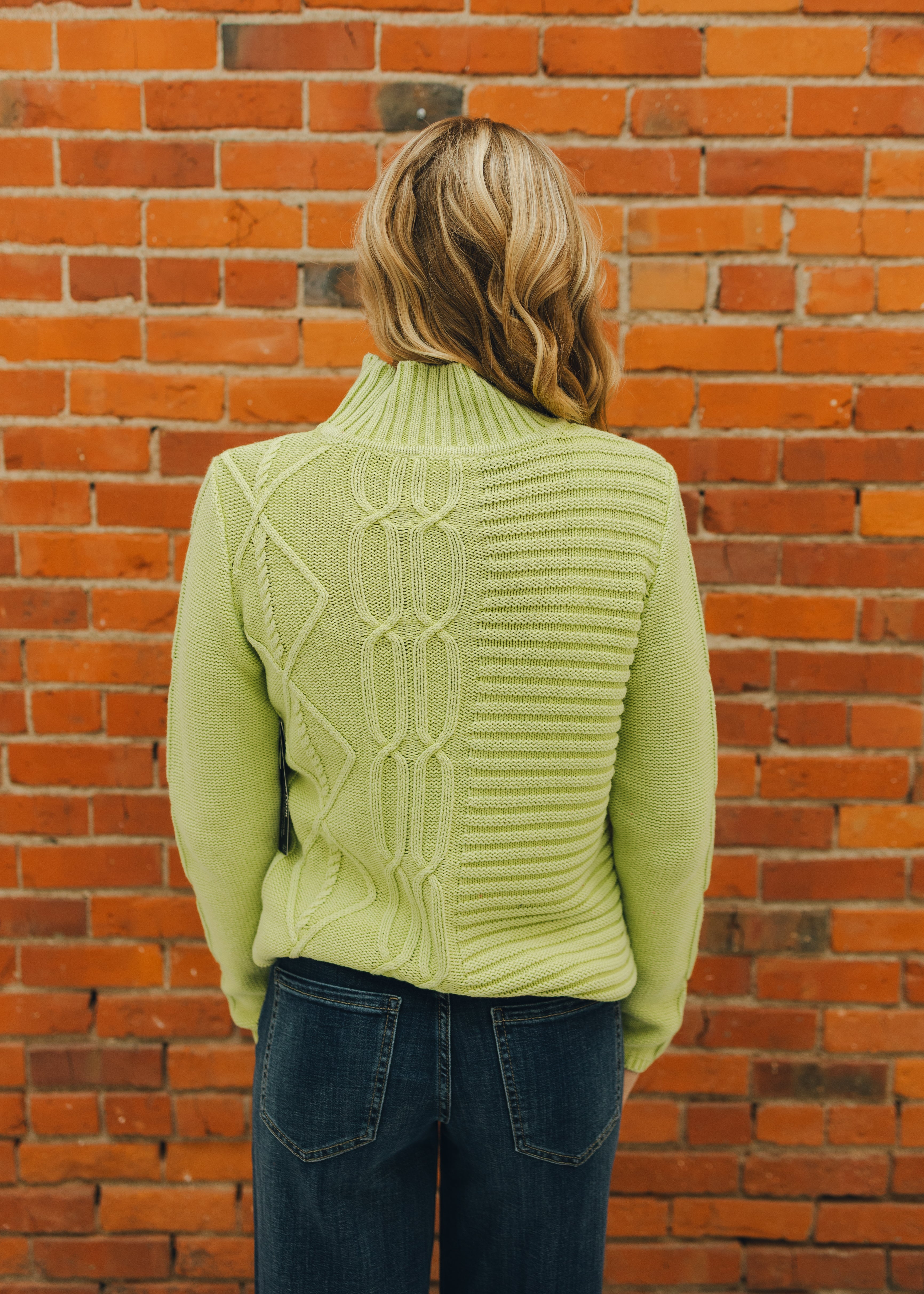 Tribal Mock Neck Sweater - Lime Mist
