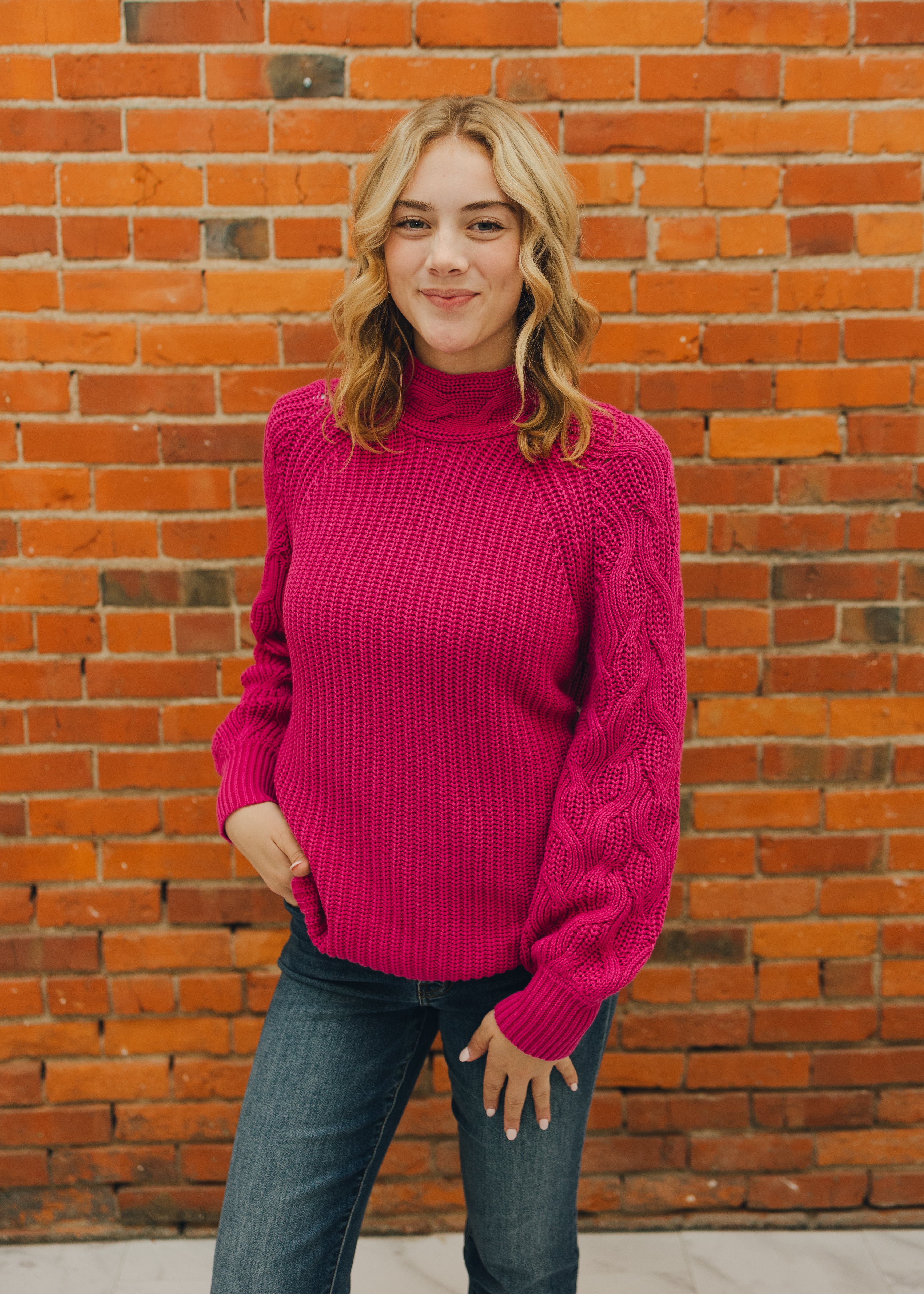 Tribal L/S Cable Mock Neck Sweater