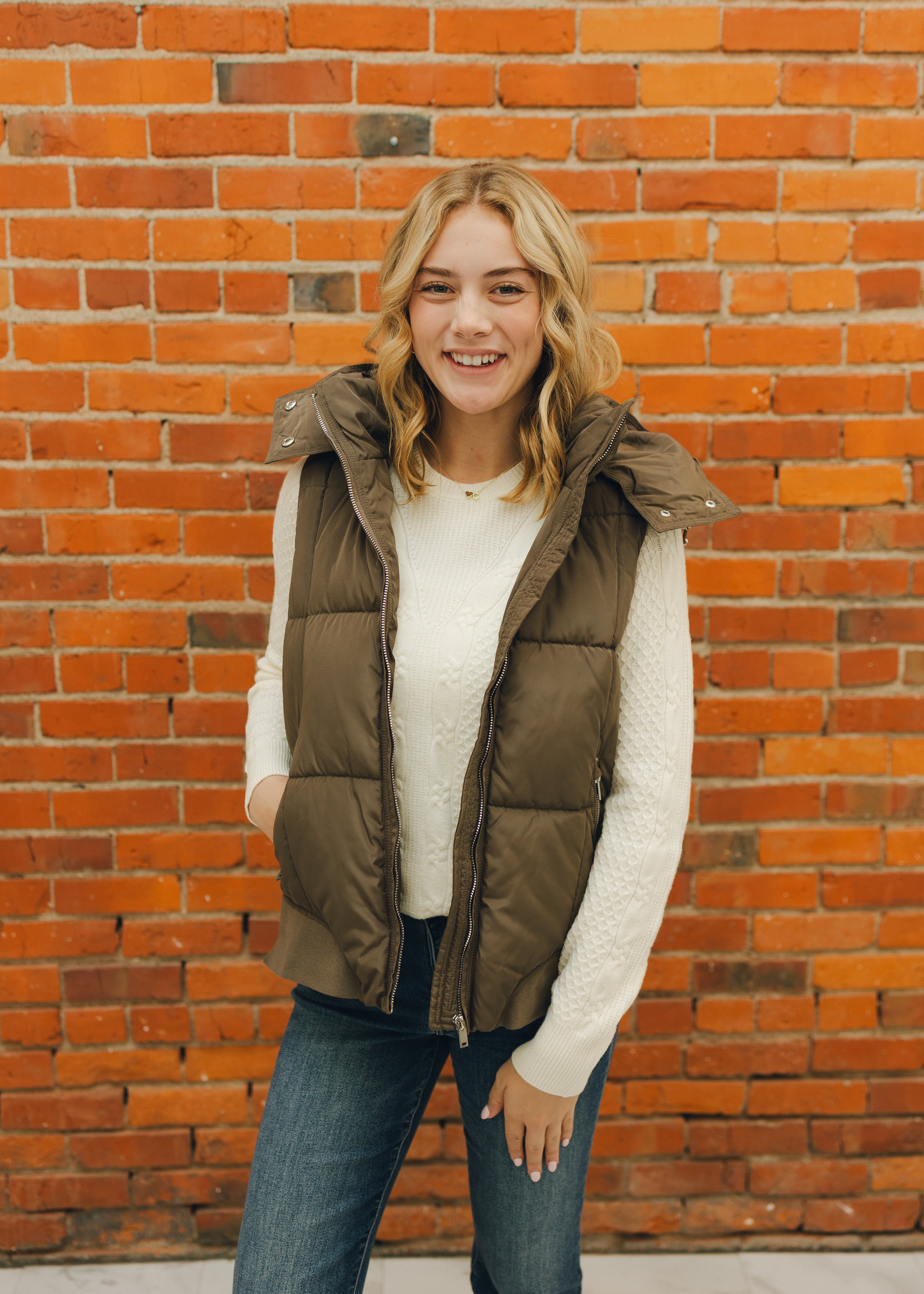 Tribal Quilted Vest W/Removable Hood - Fossil