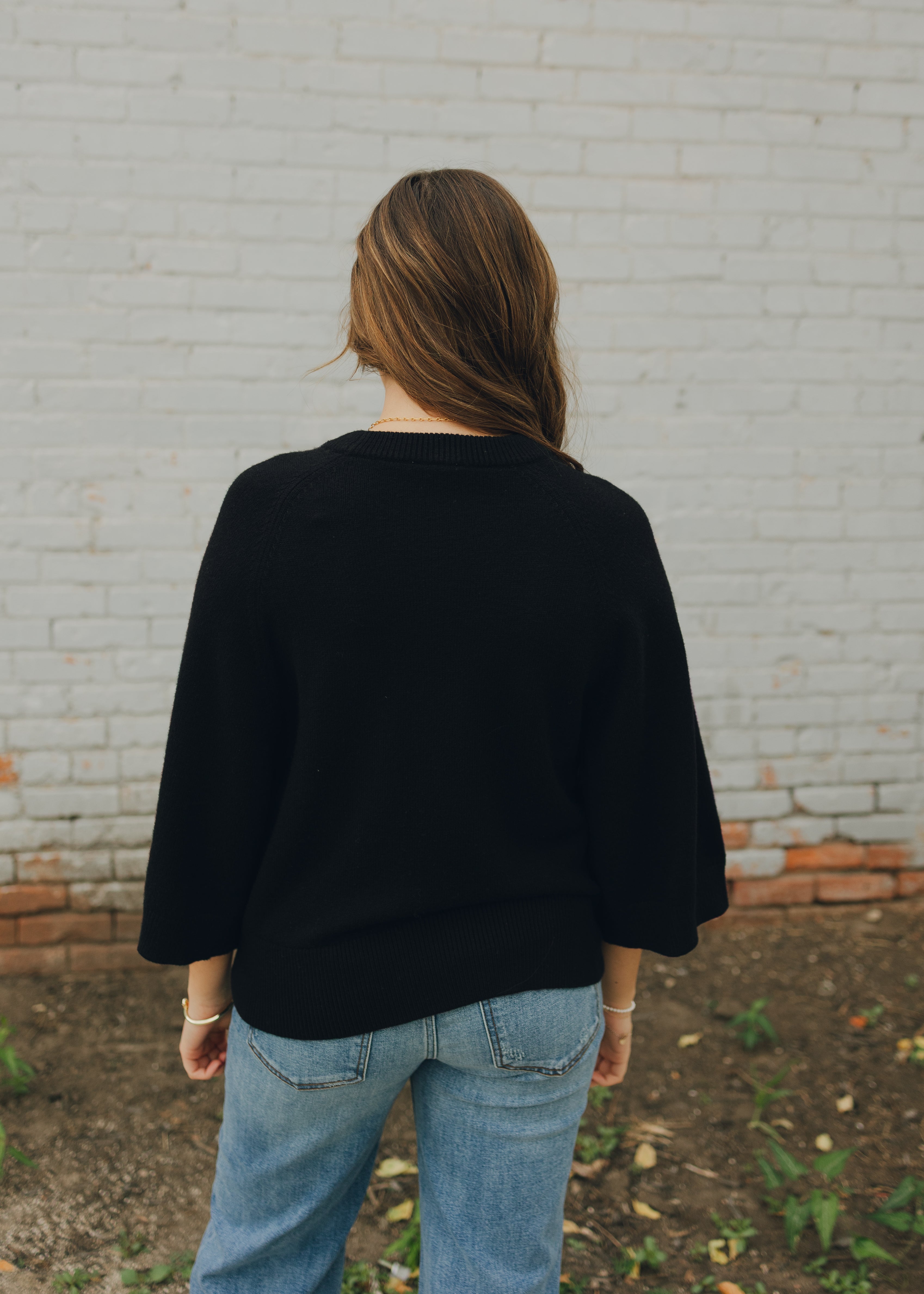 Drop Shoulder Comfy Sweater - Black