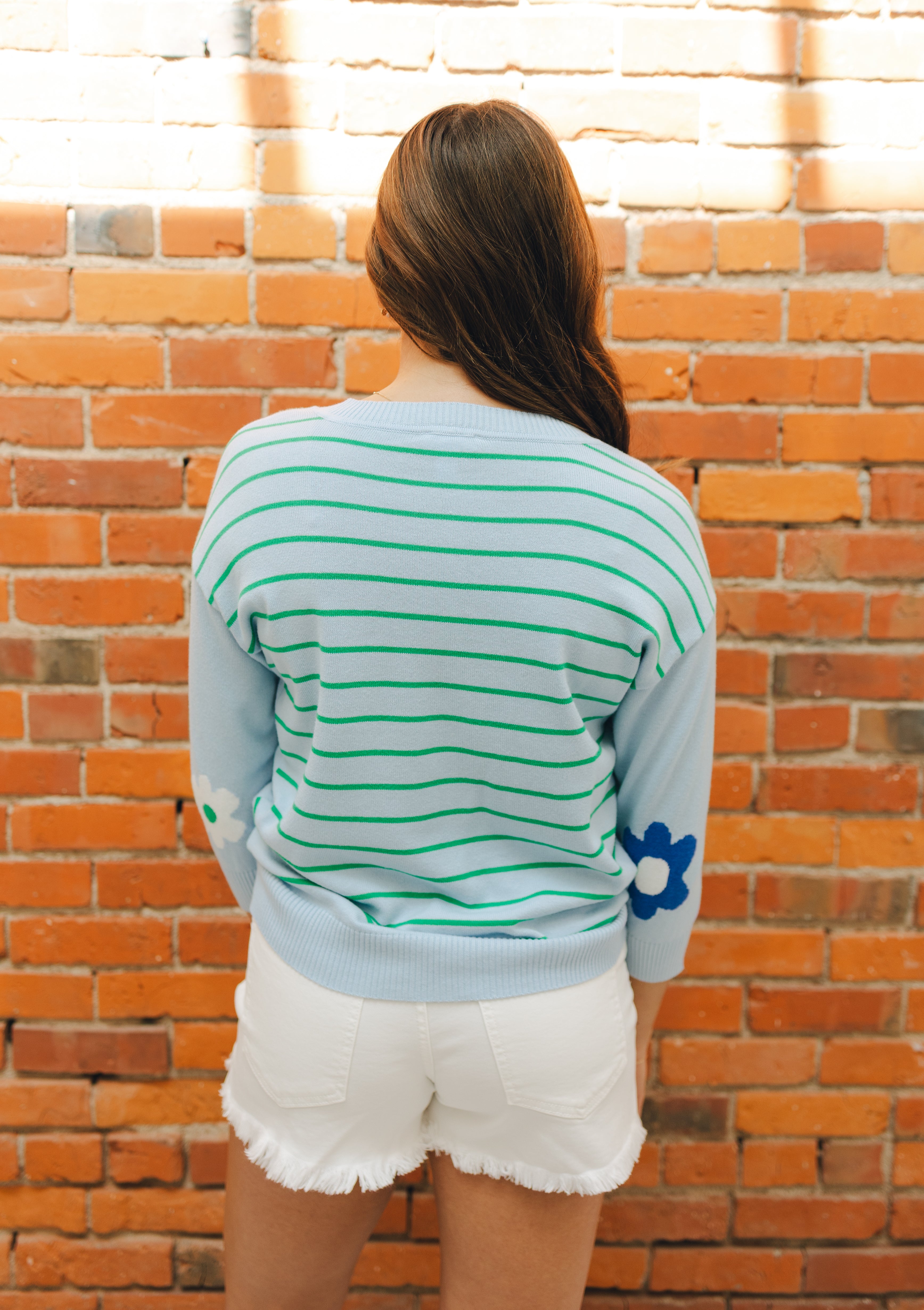 Tribal 3/4 Sleeve V-Neck Jacquard Sweater