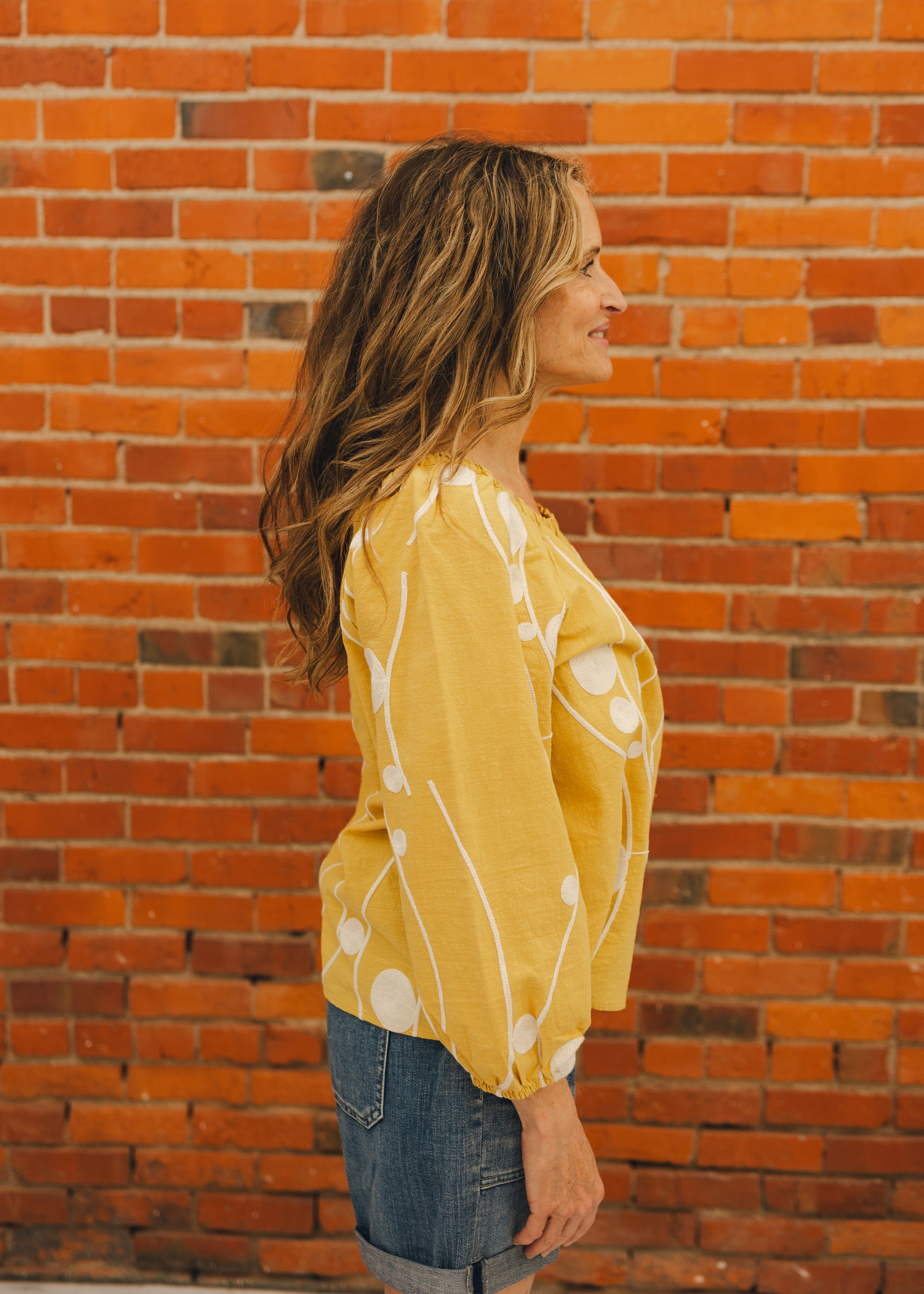 Liverpool 3/4 Sleeve Embroidered Woven Top