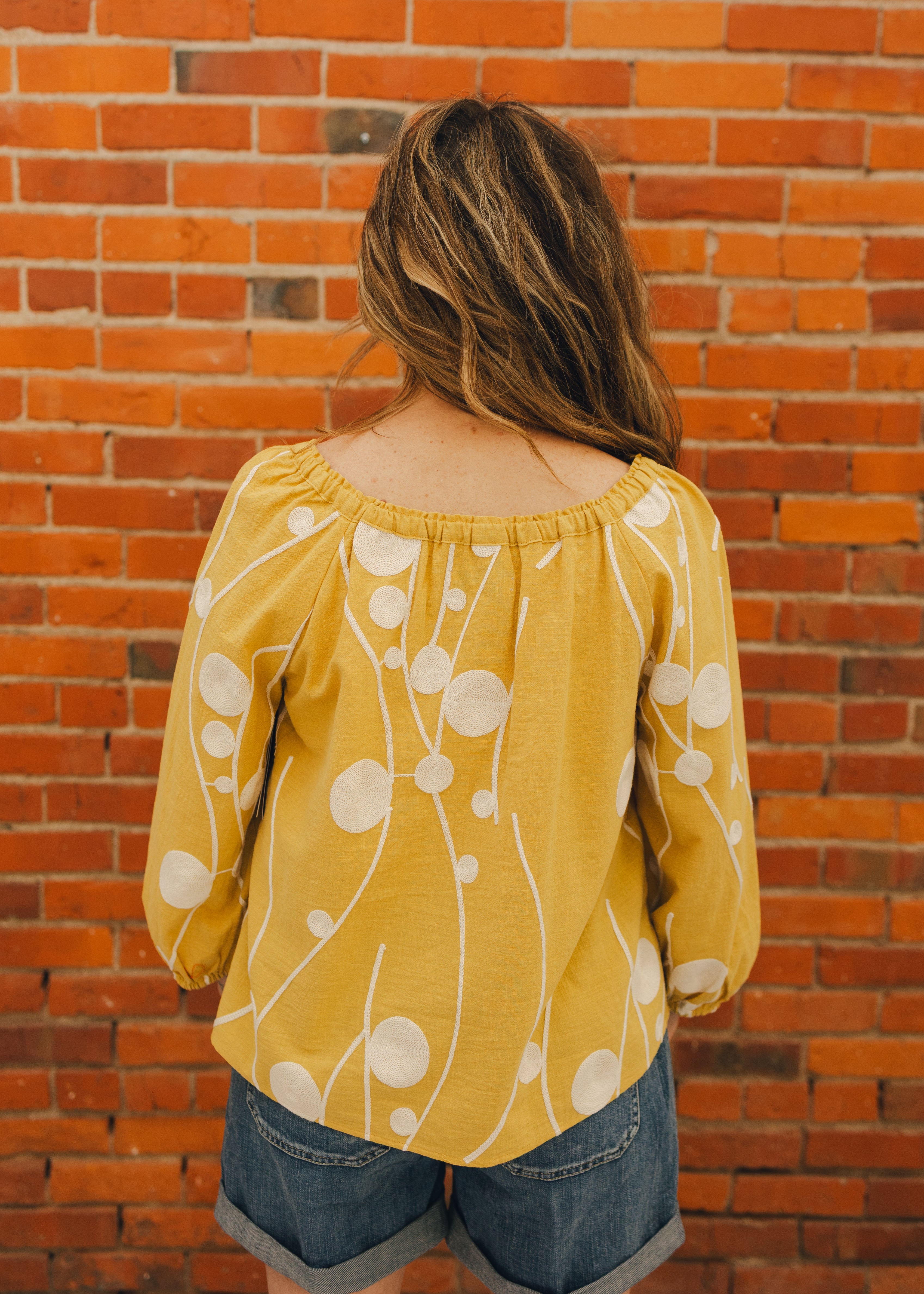 Liverpool 3/4 Sleeve Embroidered Woven Top