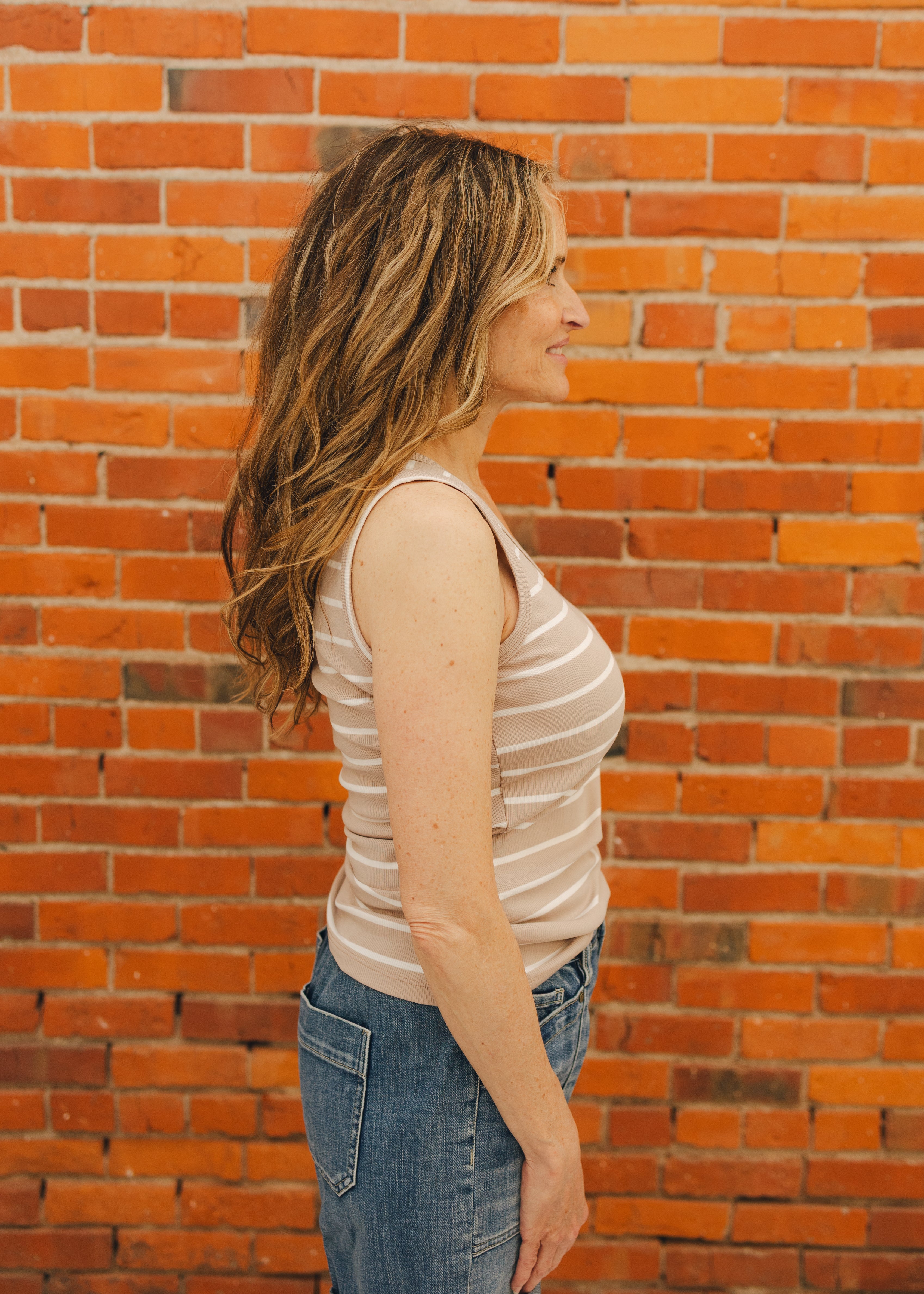 Round Neck Sleeveless Striped Top