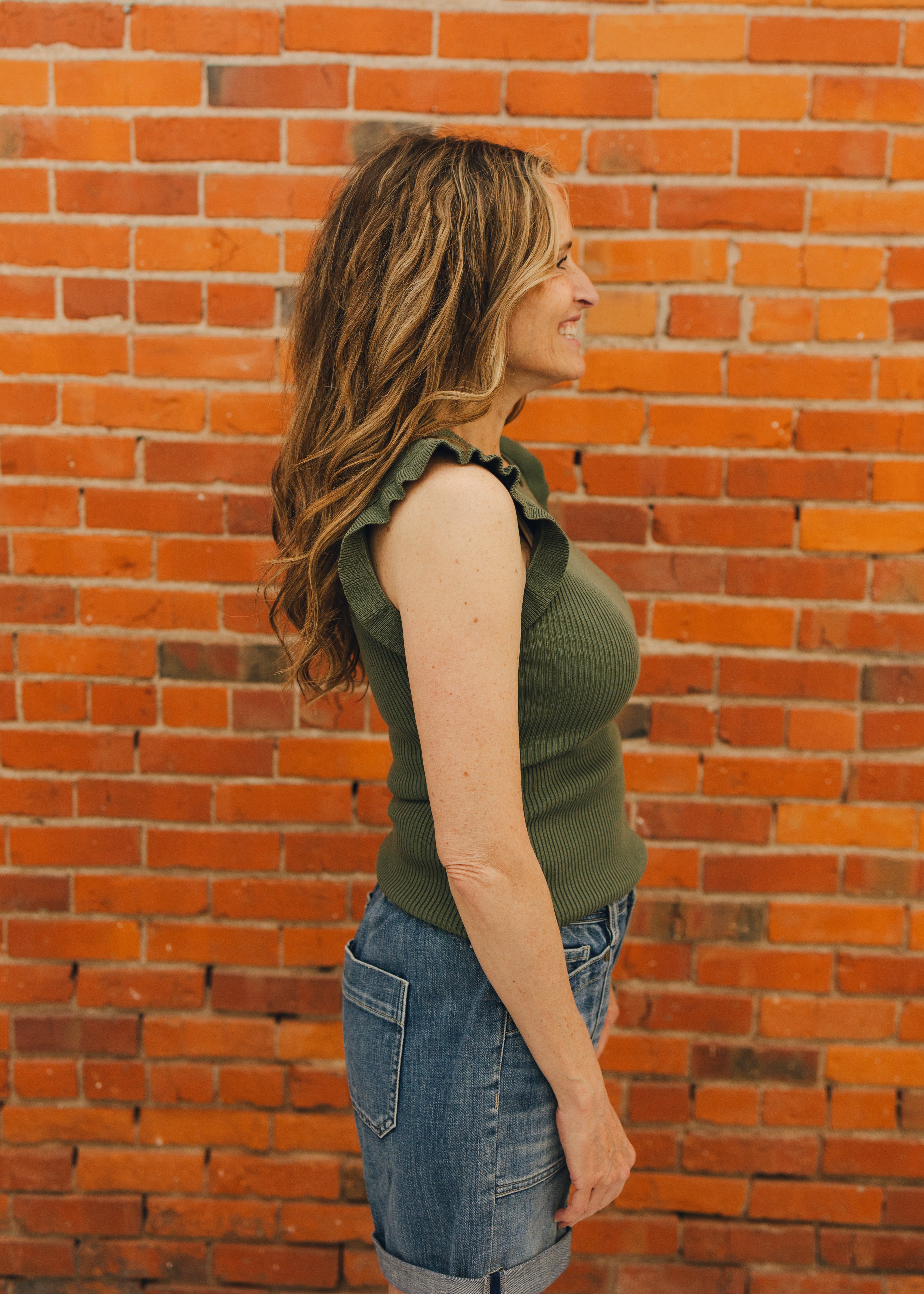 Viscose Ruffle Trim Ribbed Tank
