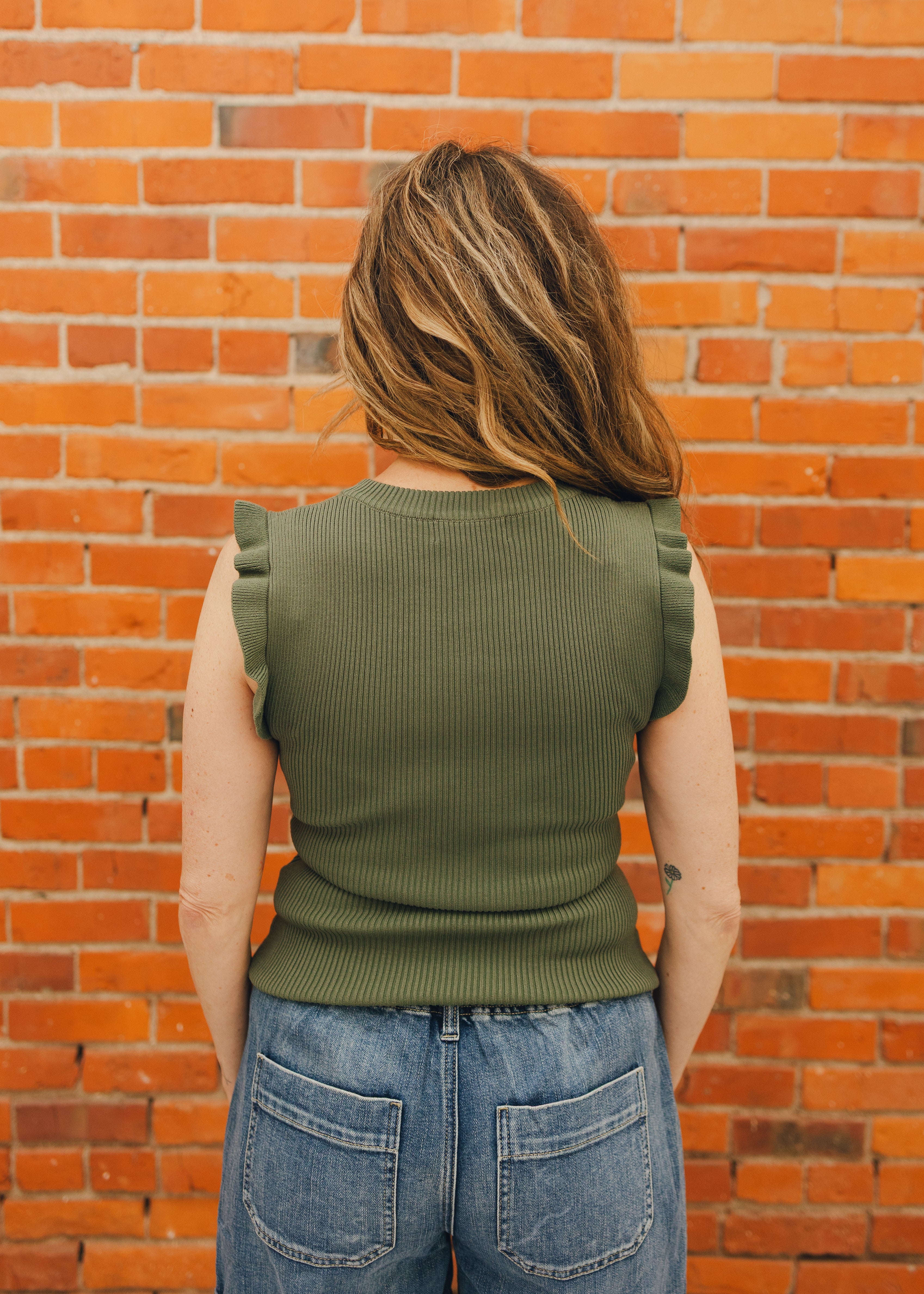 Viscose Ruffle Trim Ribbed Tank