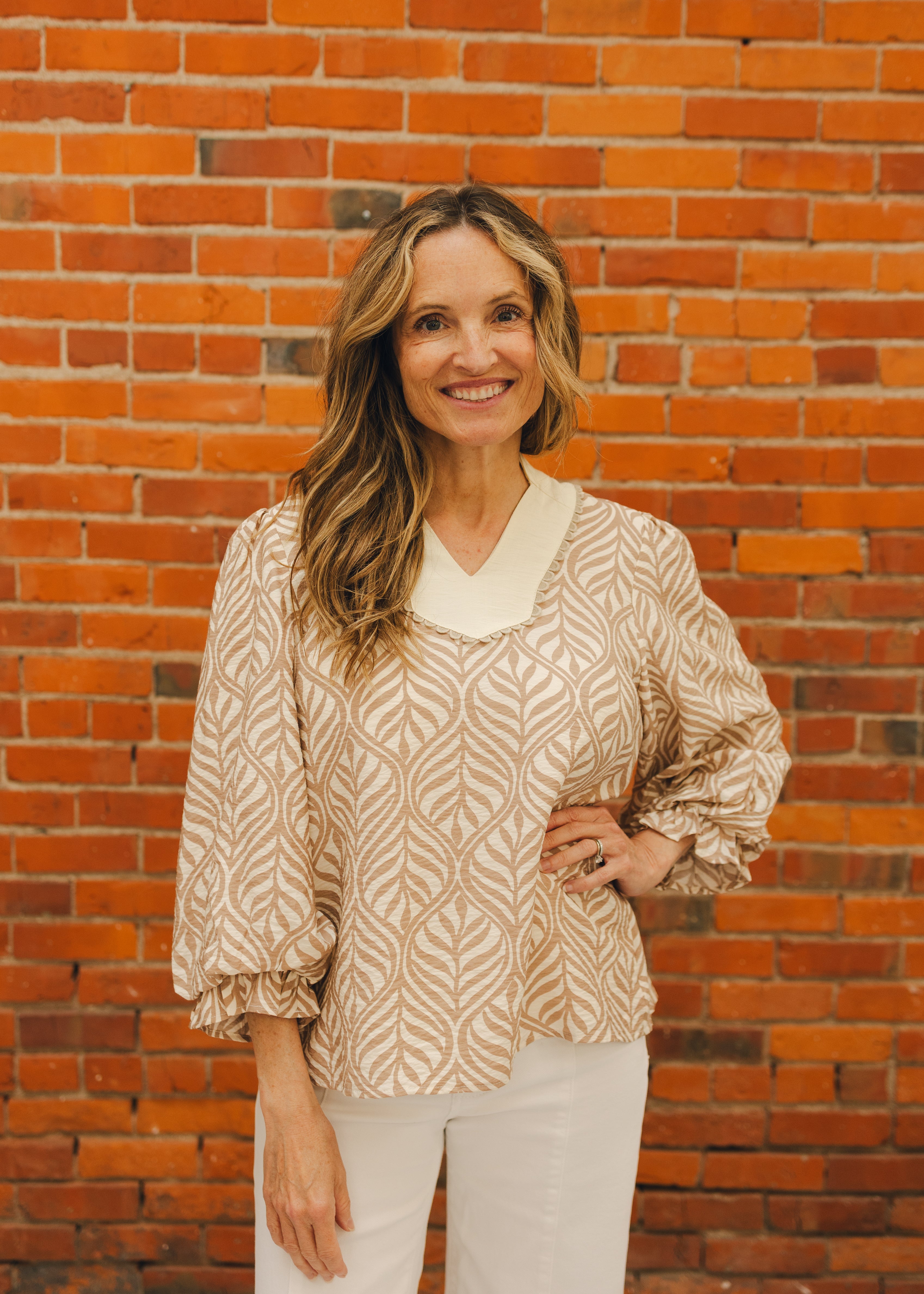 V-Neck Blouse W/ Ruffled Cuff