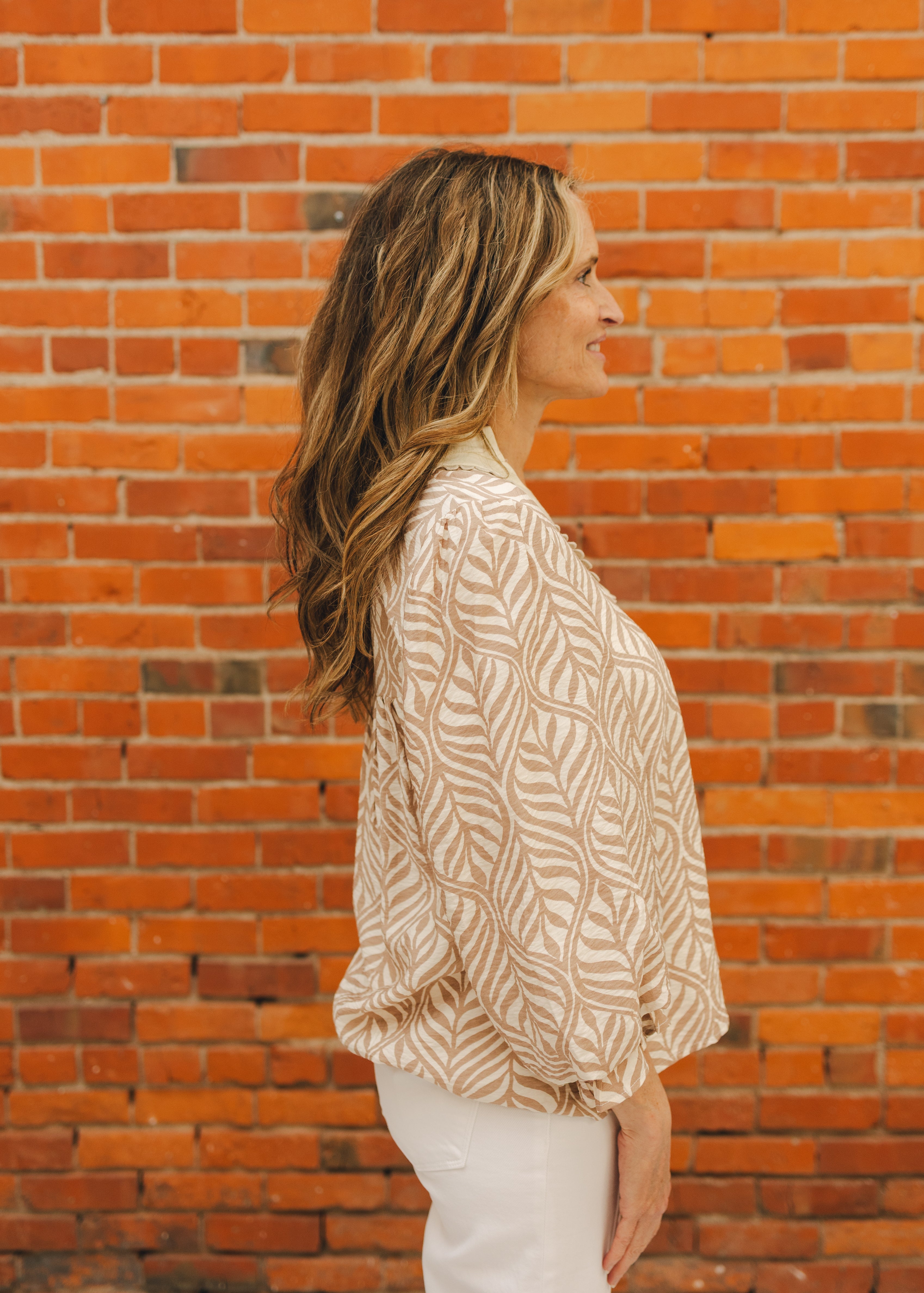 V-Neck Blouse W/ Ruffled Cuff