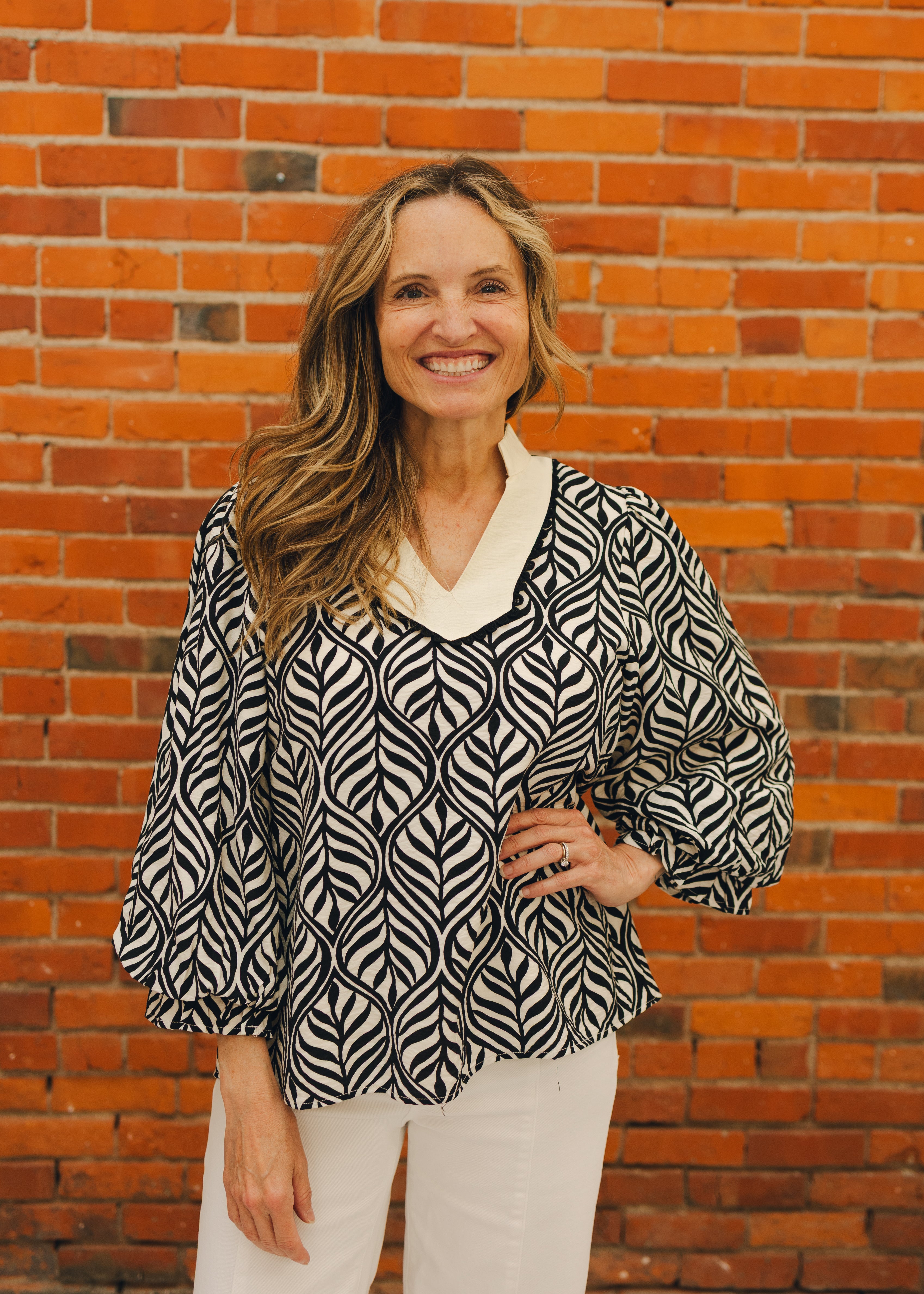 V-Neck Blouse W/ Ruffled Cuff