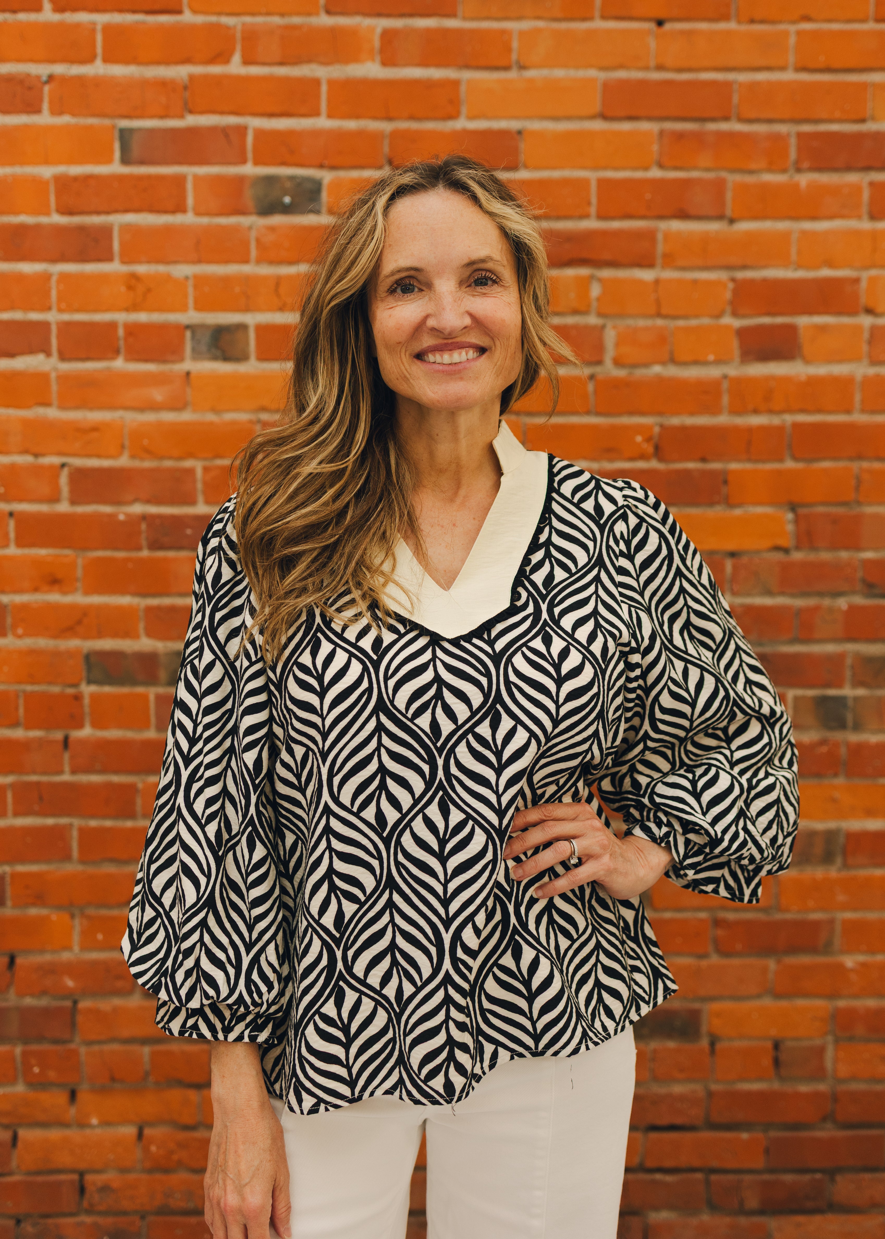 V-Neck Blouse W/ Ruffled Cuff