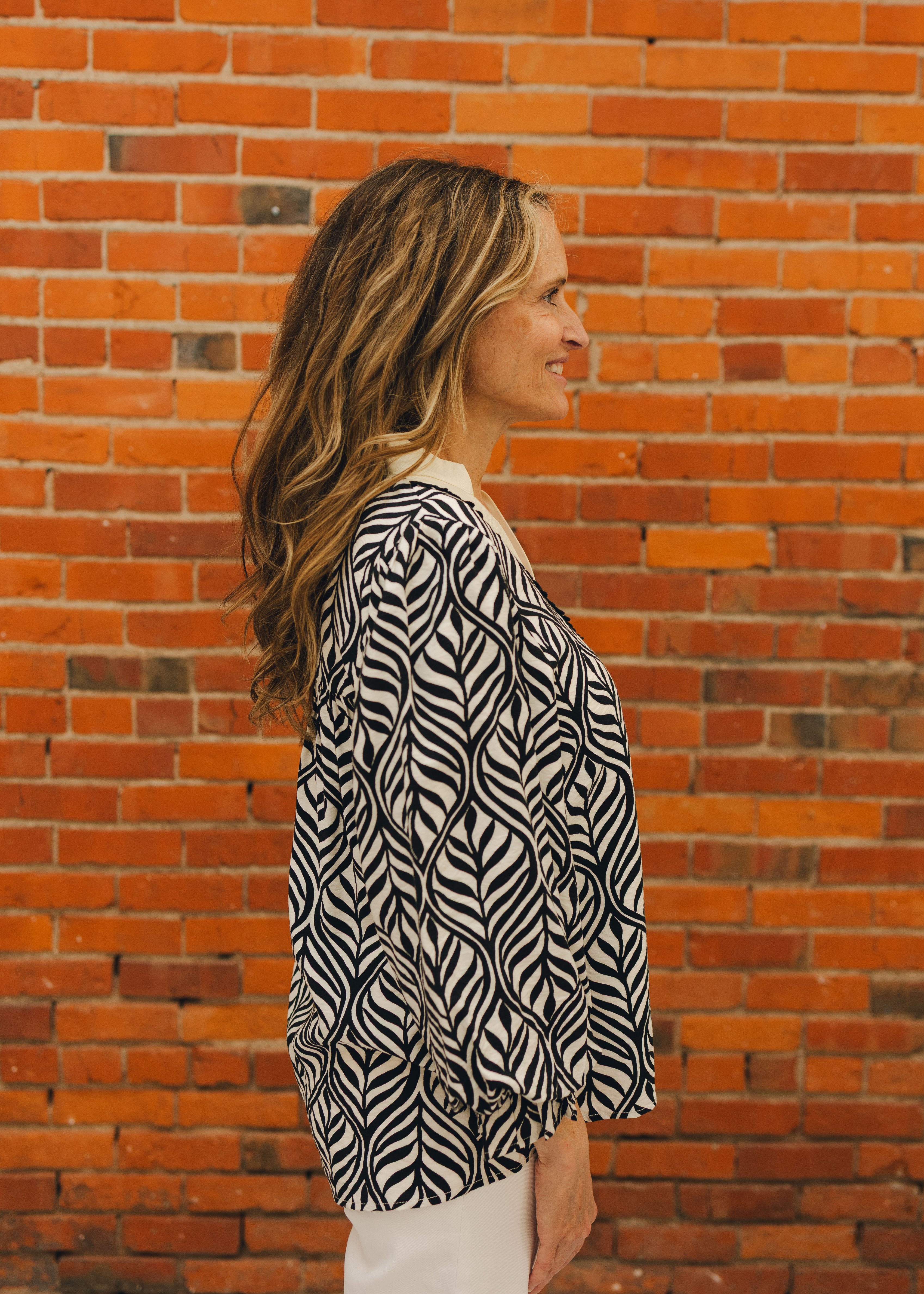 V-Neck Blouse W/ Ruffled Cuff