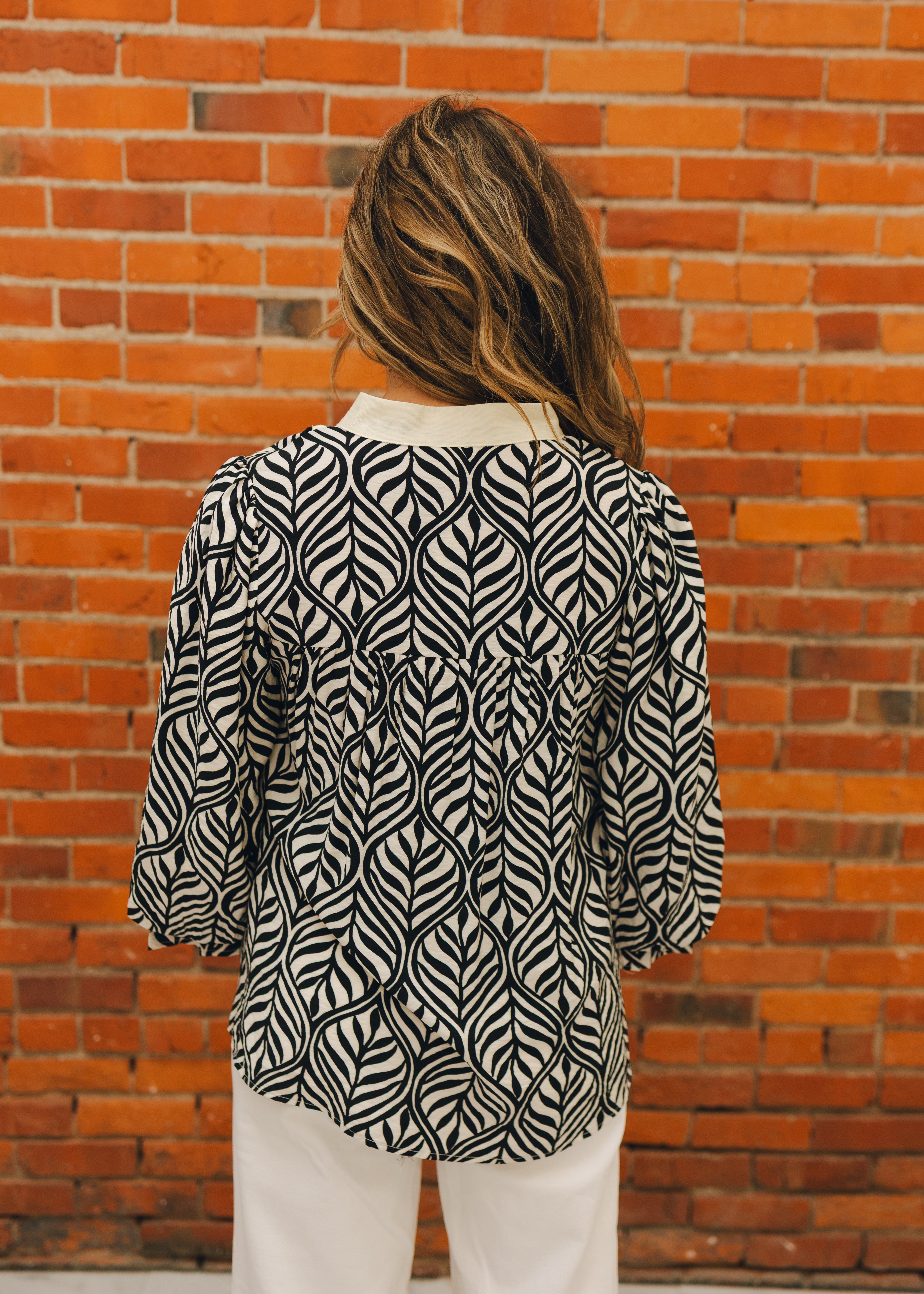 V-Neck Blouse W/ Ruffled Cuff