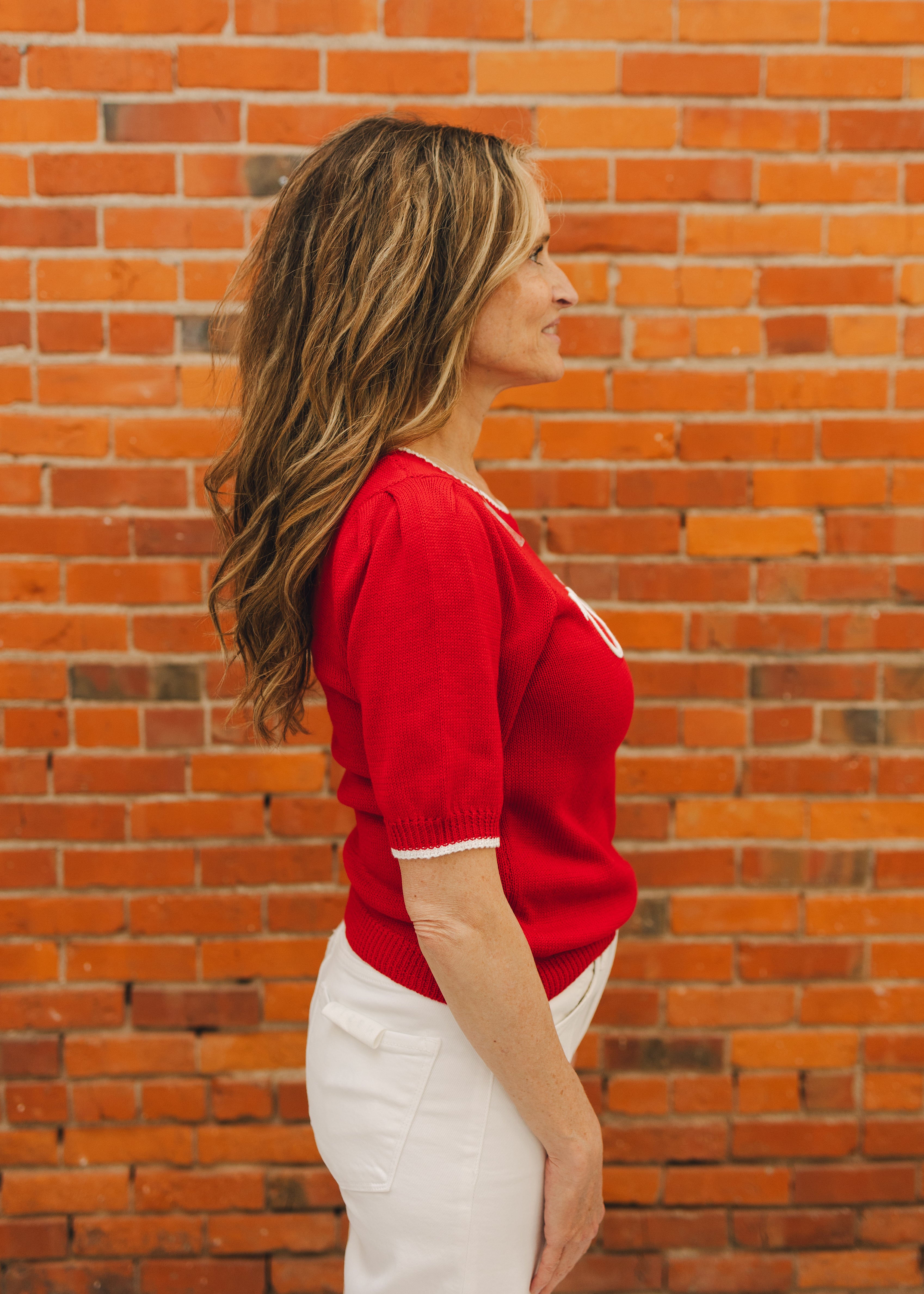 USA Embroidered Short Sleeve Sweater