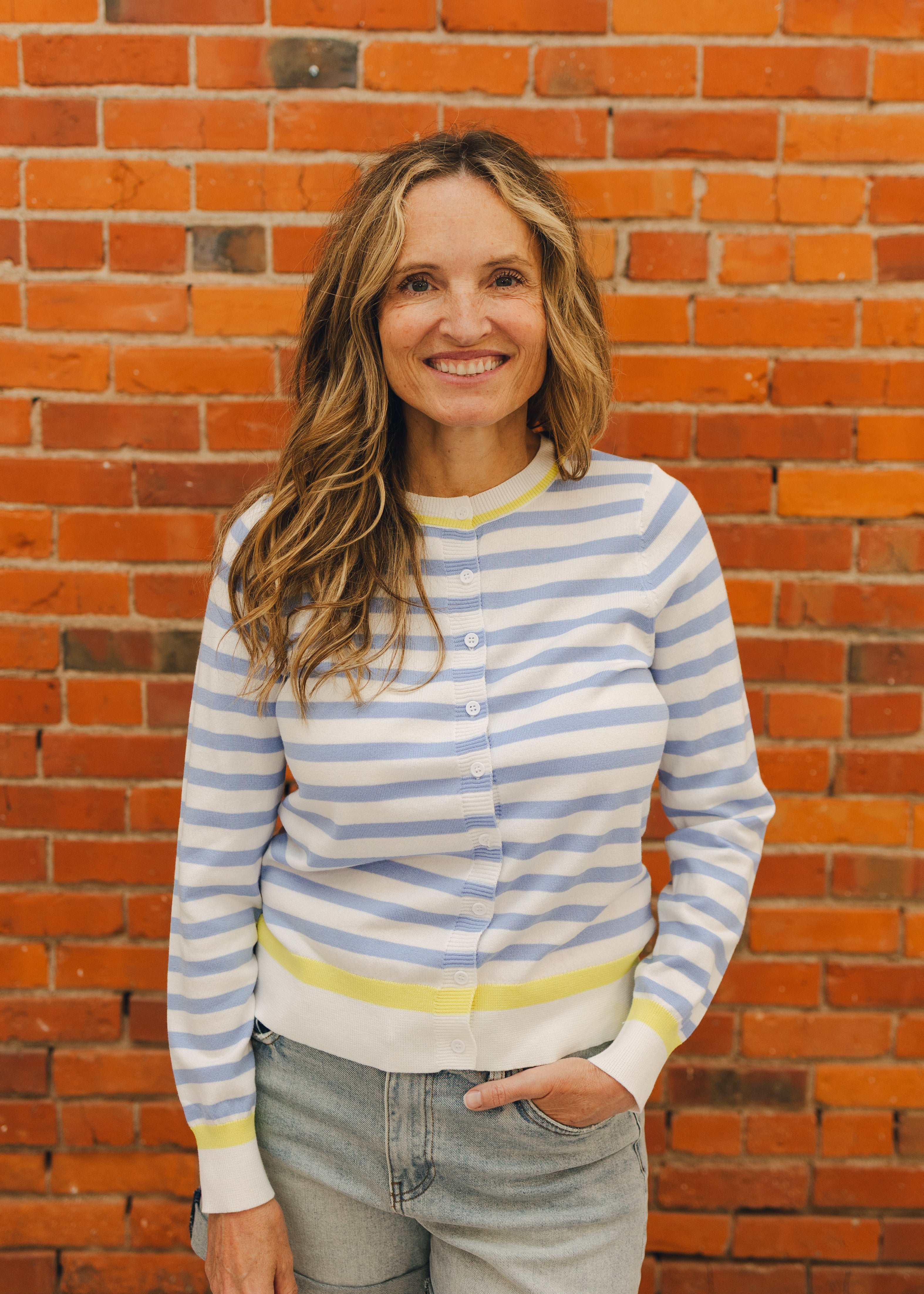 Button Down Striped L/S Sweater