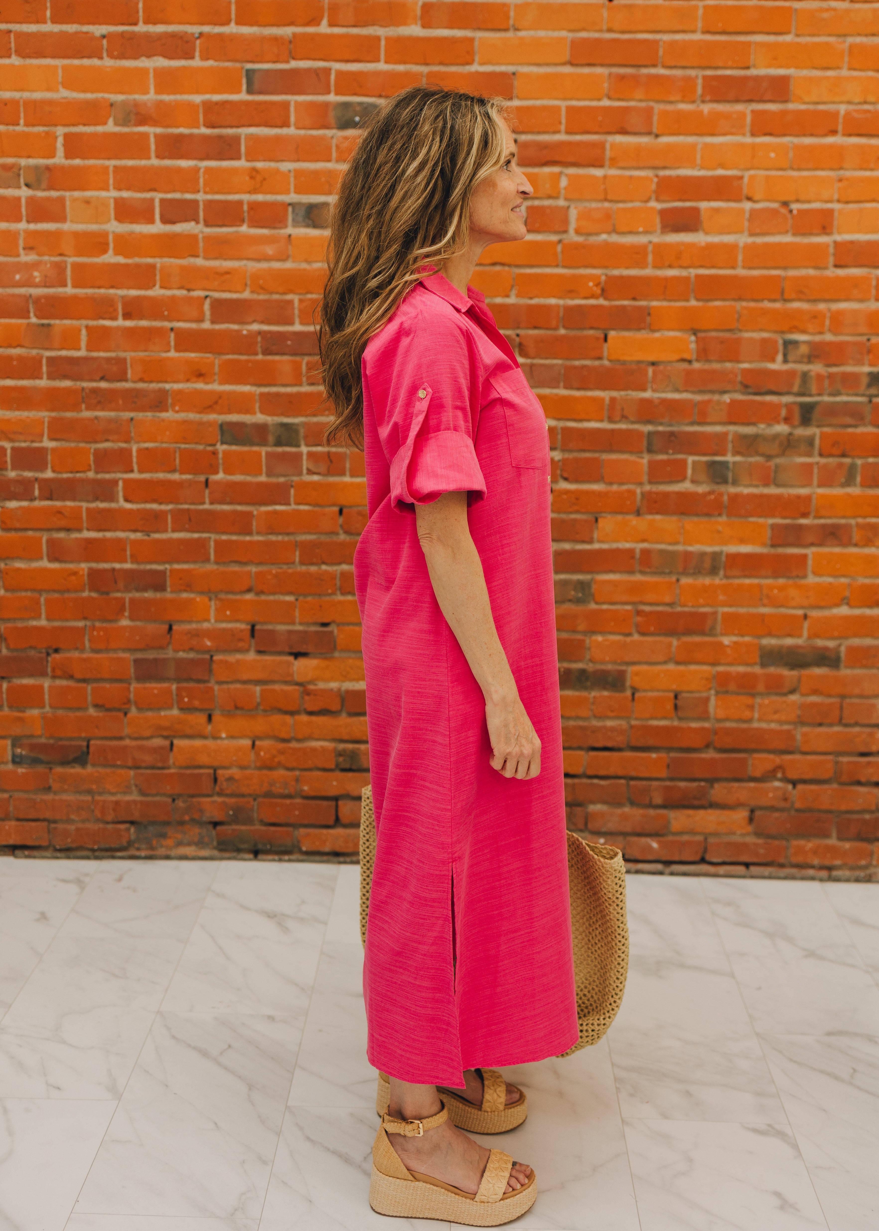 Roll Up Sleeve Button Up Dress