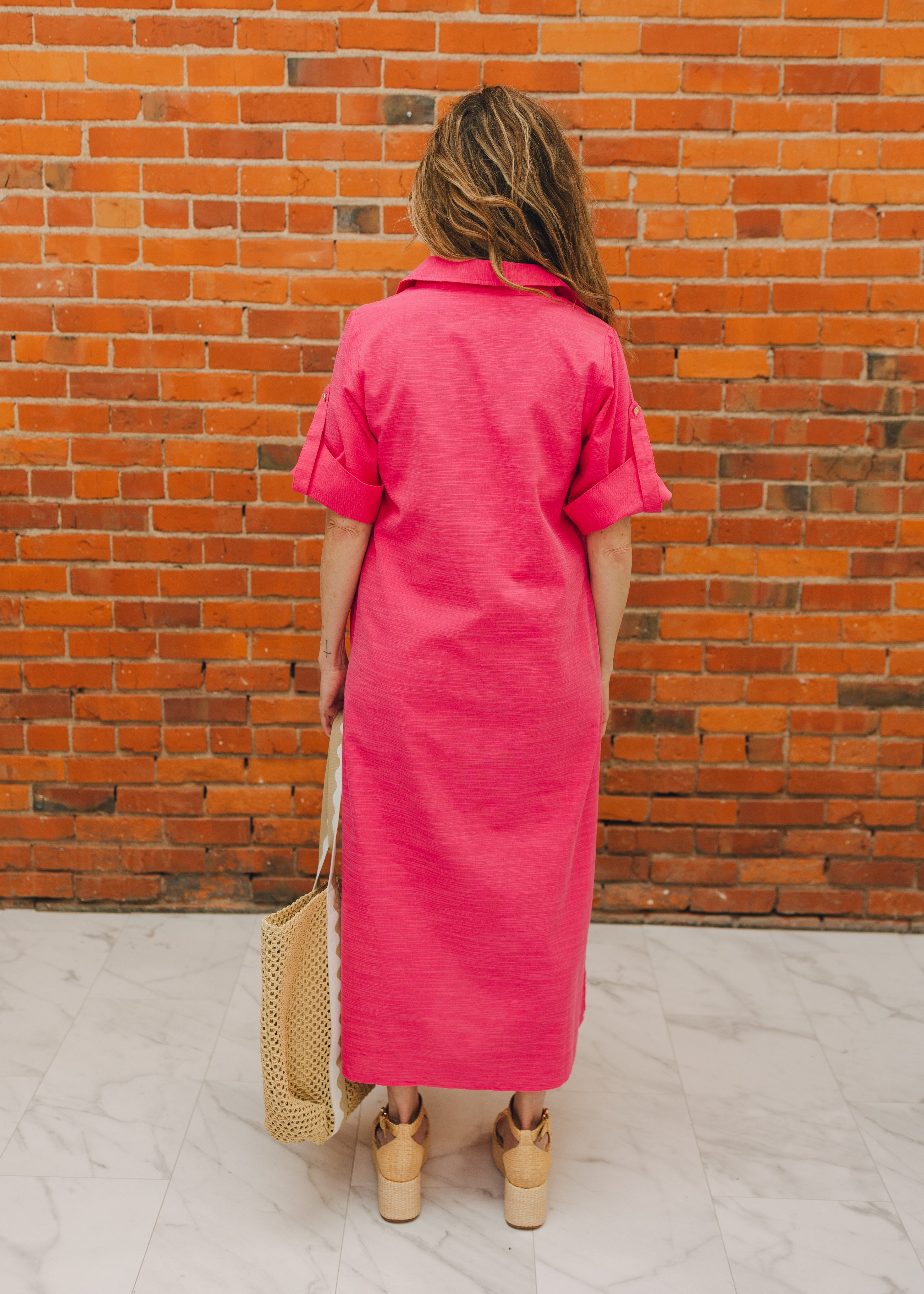 Roll Up Sleeve Button Up Dress