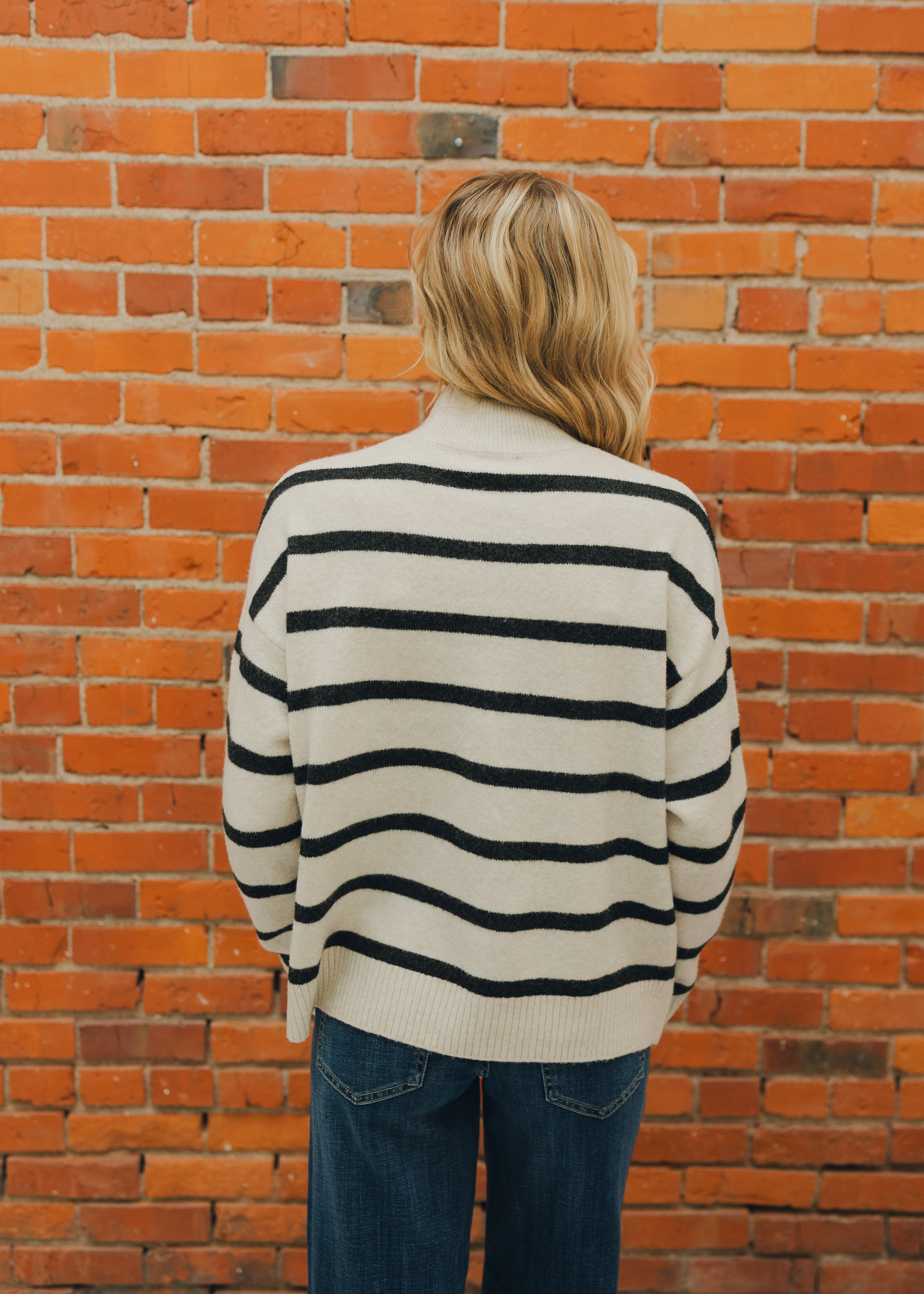 Apricot Stripe Drop Shoulder Sweater