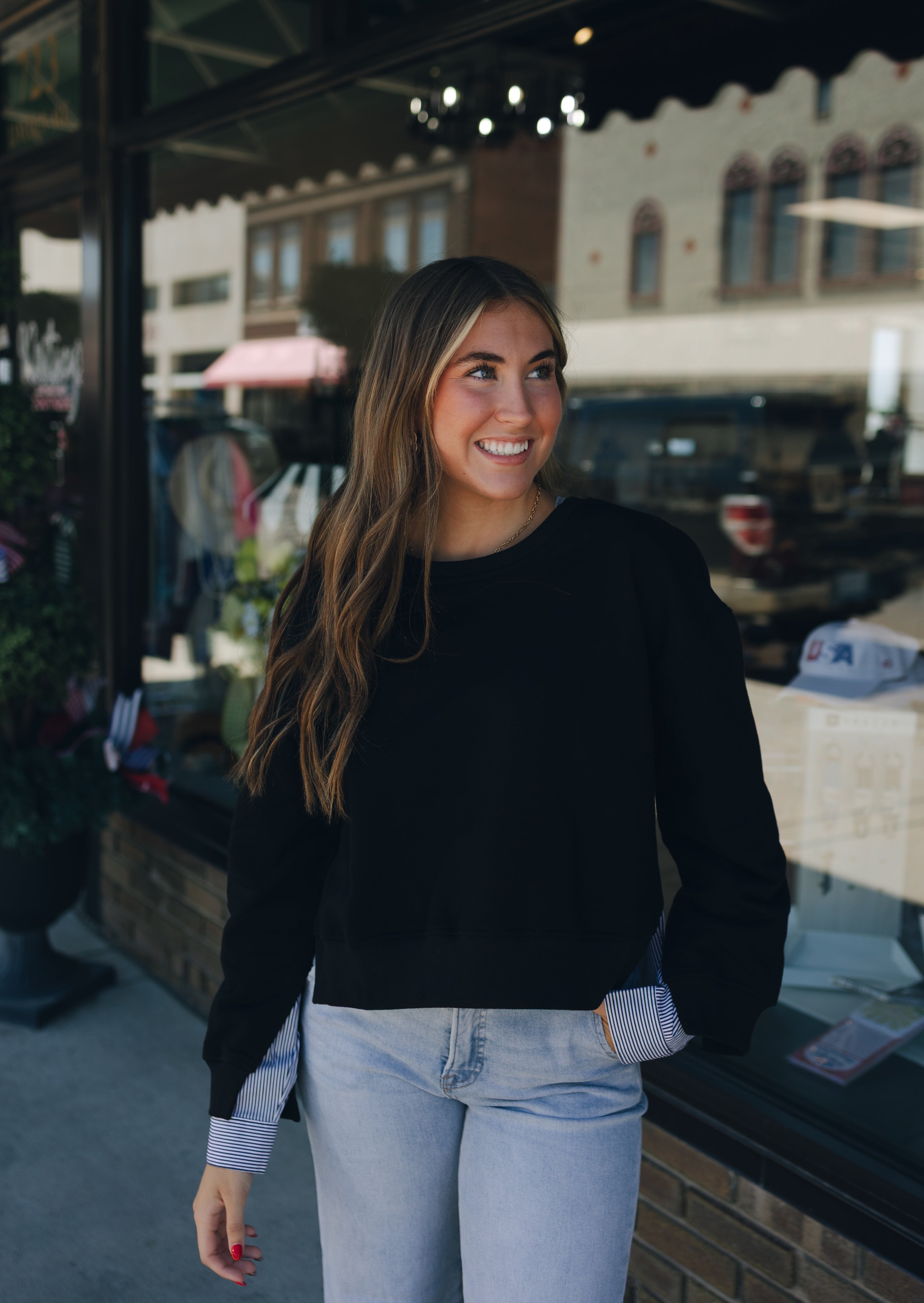 Long Sleeve Mixed Media Top