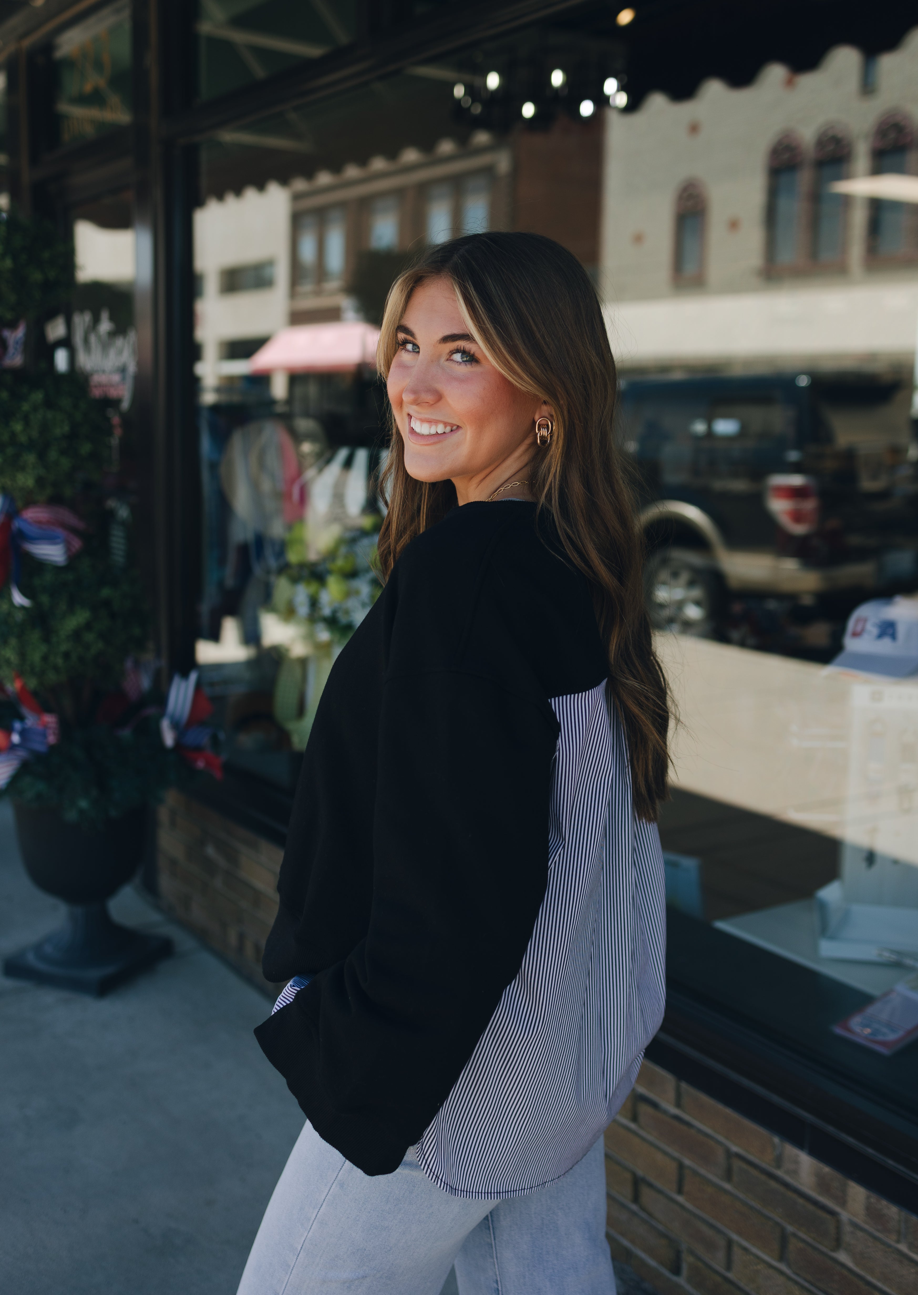 Long Sleeve Mixed Media Top