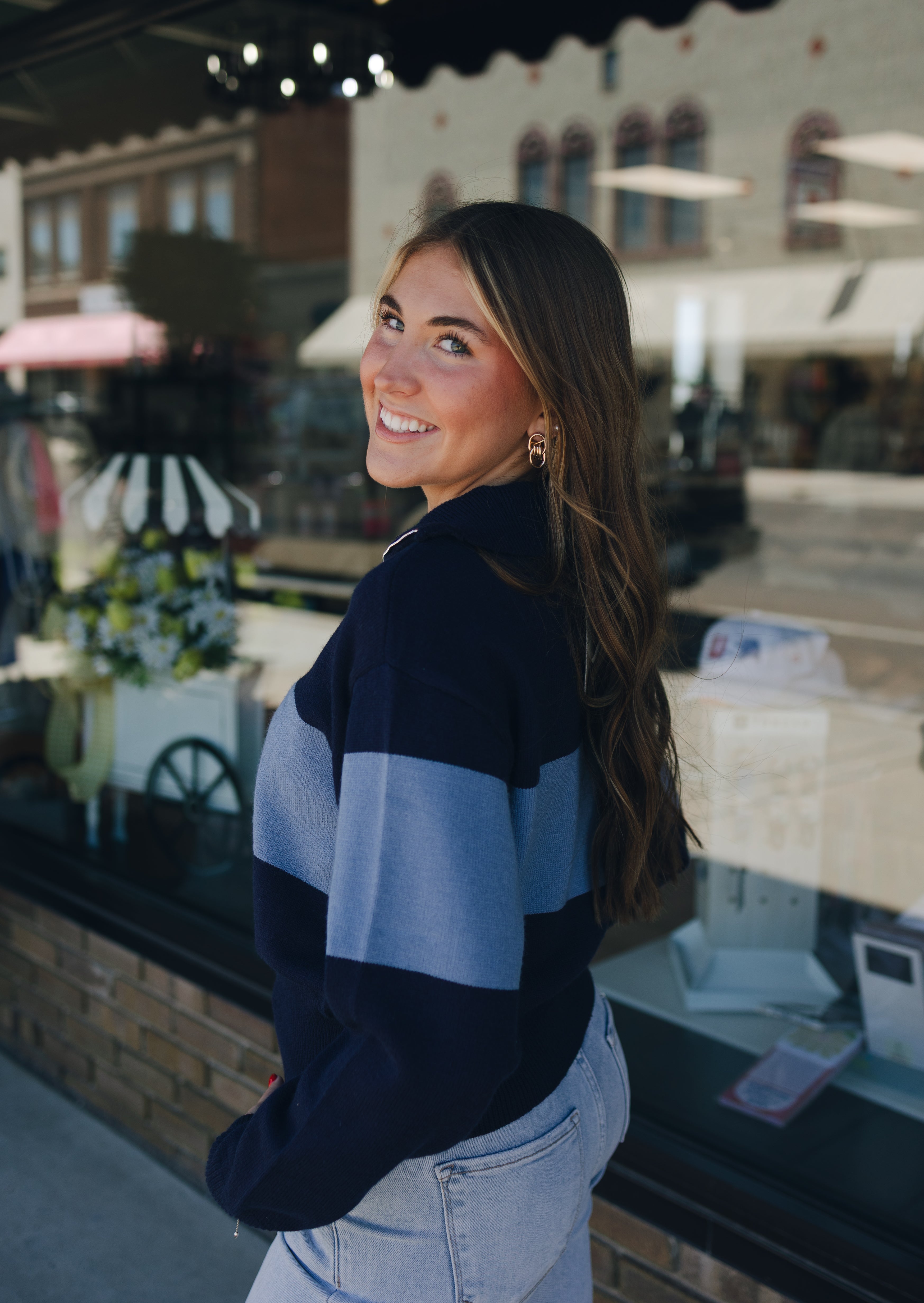 Navy Stripe 1/4 Zip Sweater