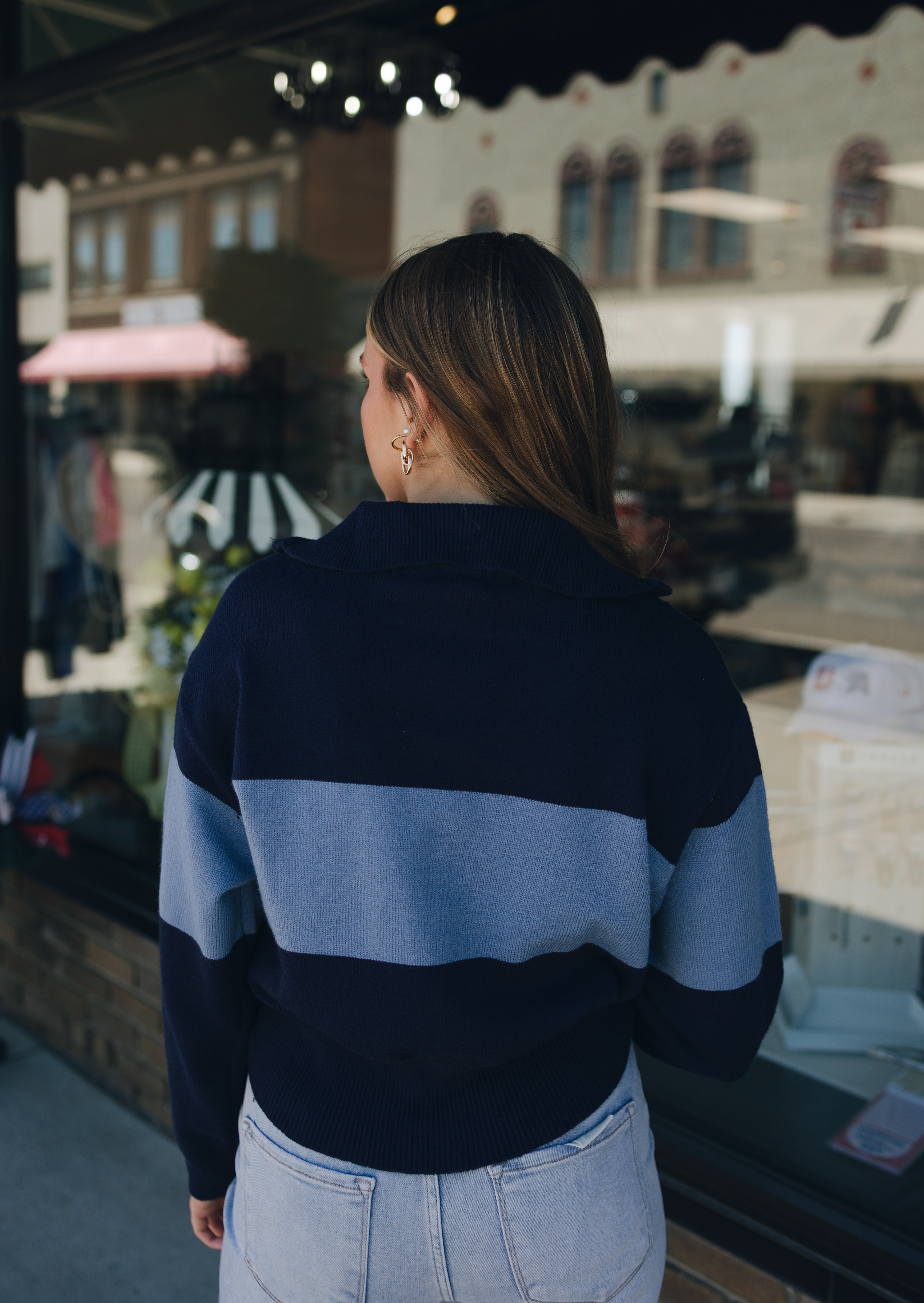 Navy Stripe 1/4 Zip Sweater