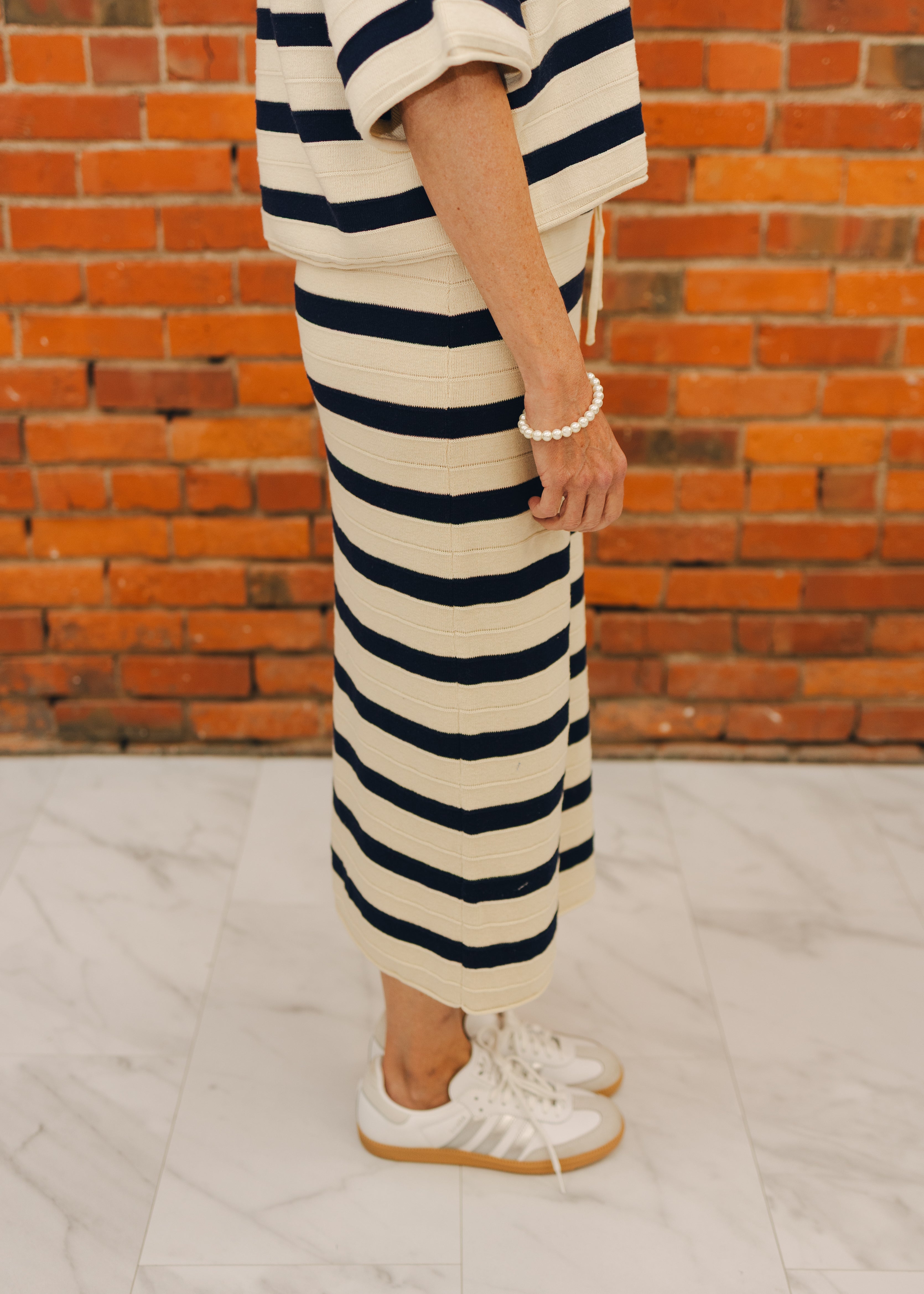 Weekend in Cannes Stripe Midi Skirt