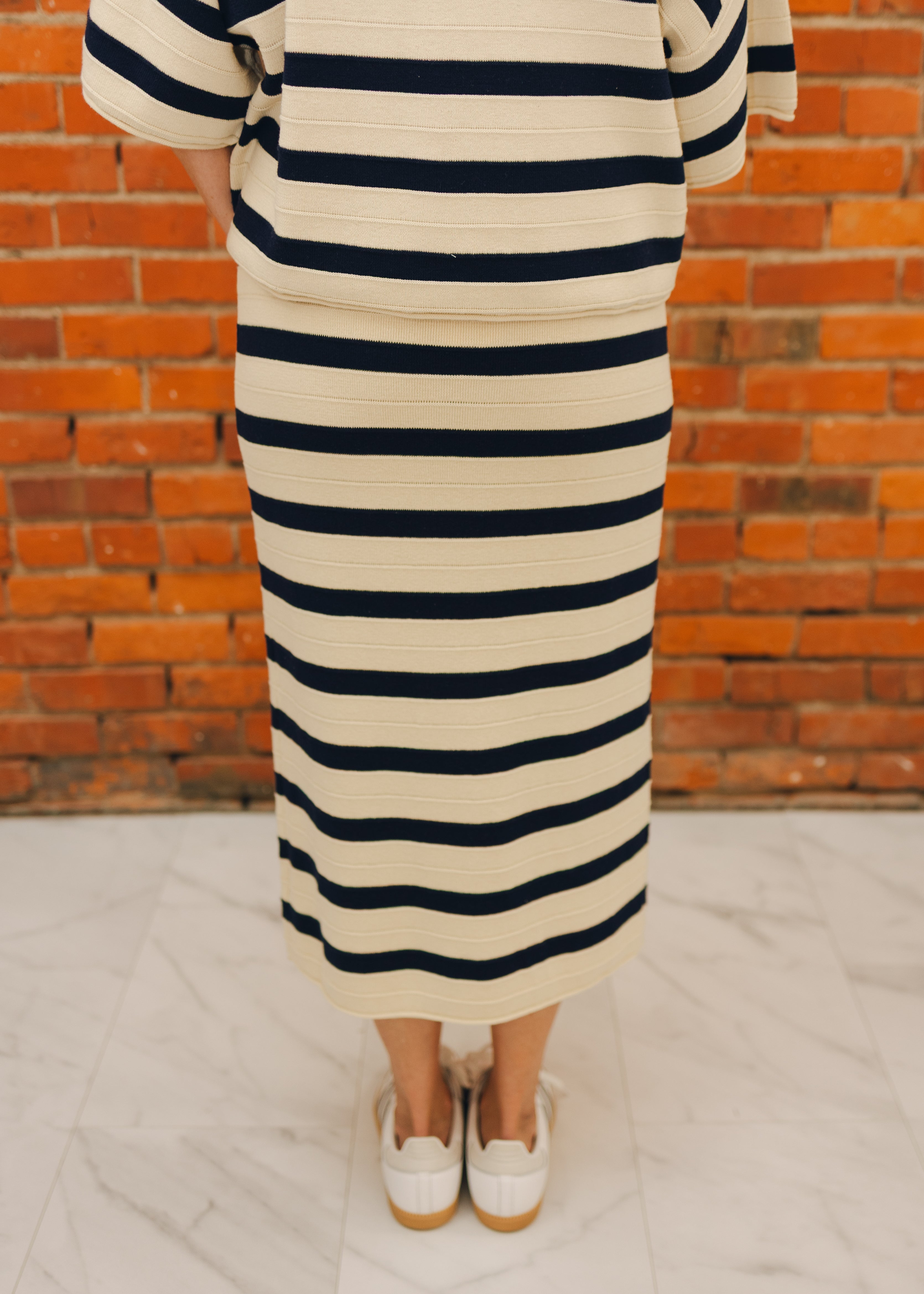 Weekend in Cannes Stripe Midi Skirt