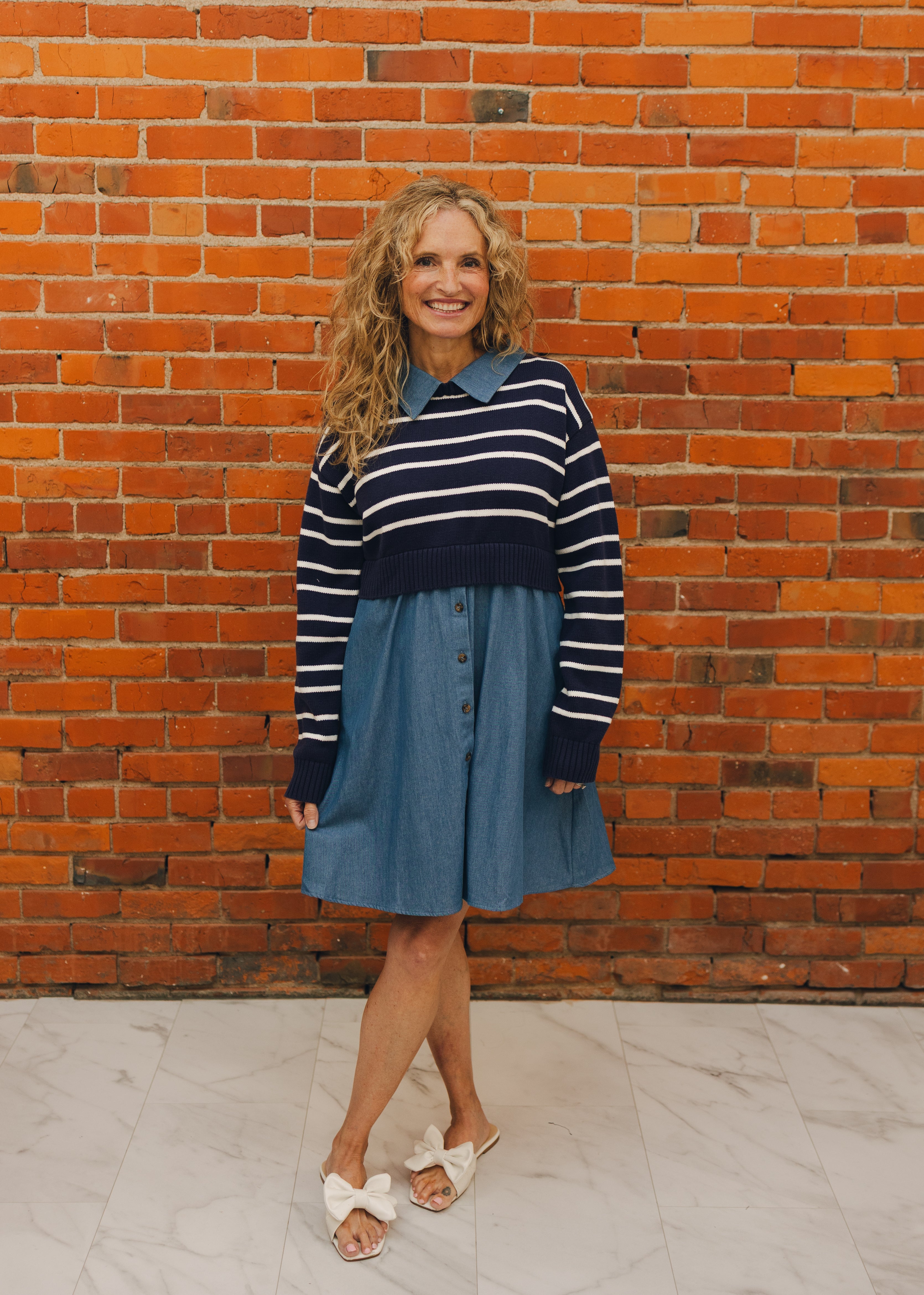 Denim Layer Sweater Mini Dress
