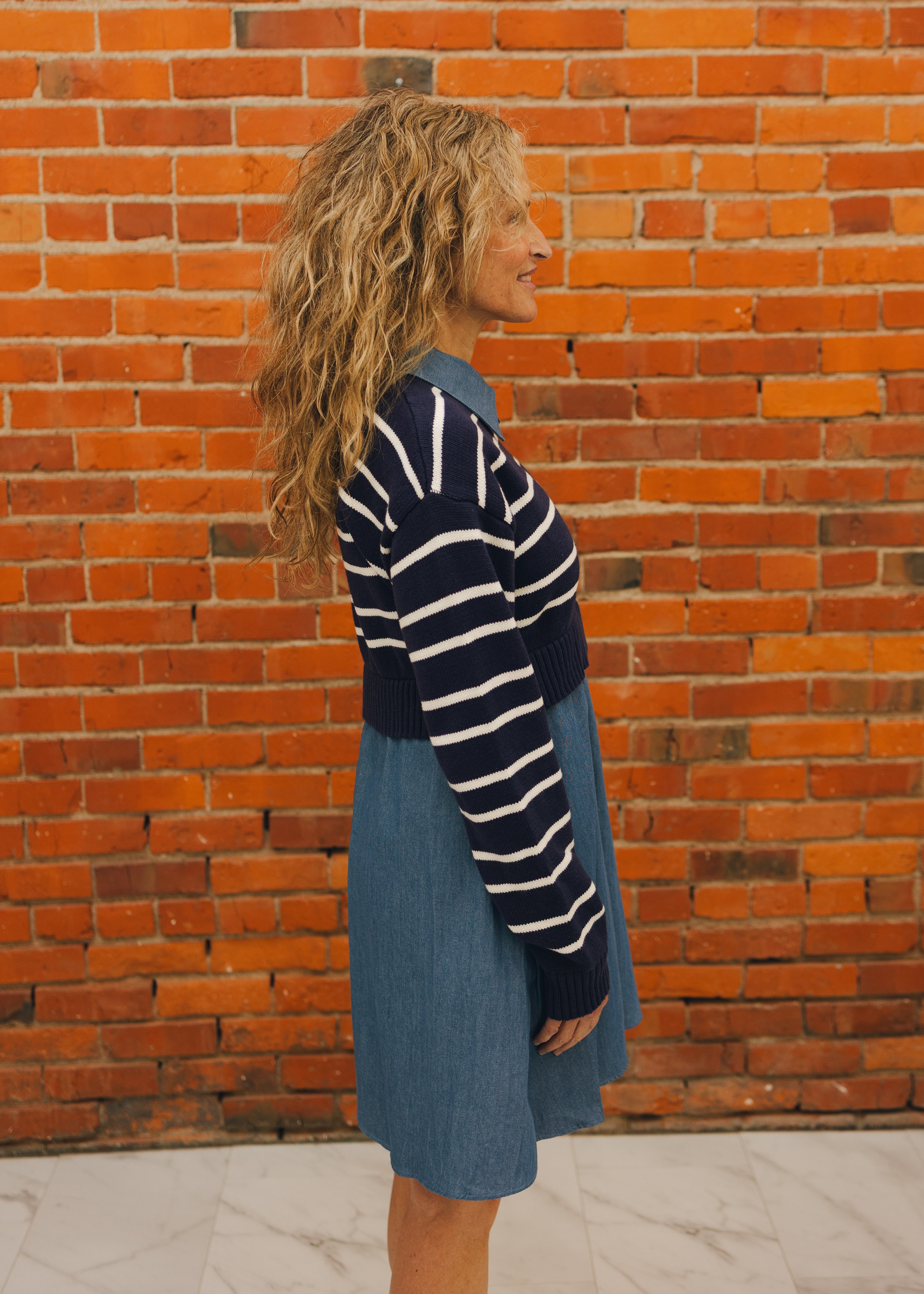 Denim Layer Sweater Mini Dress