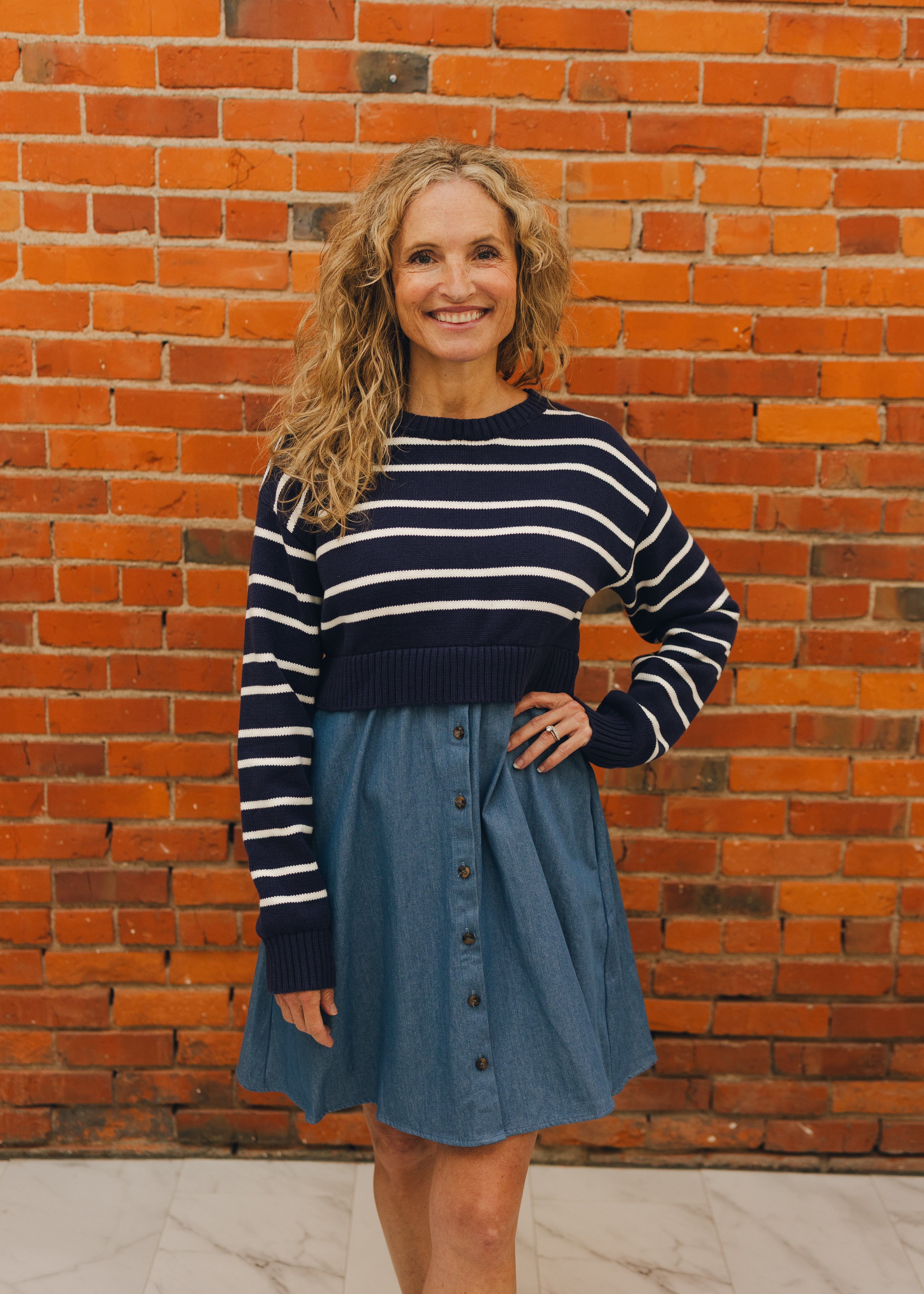 Denim Layer Sweater Mini Dress