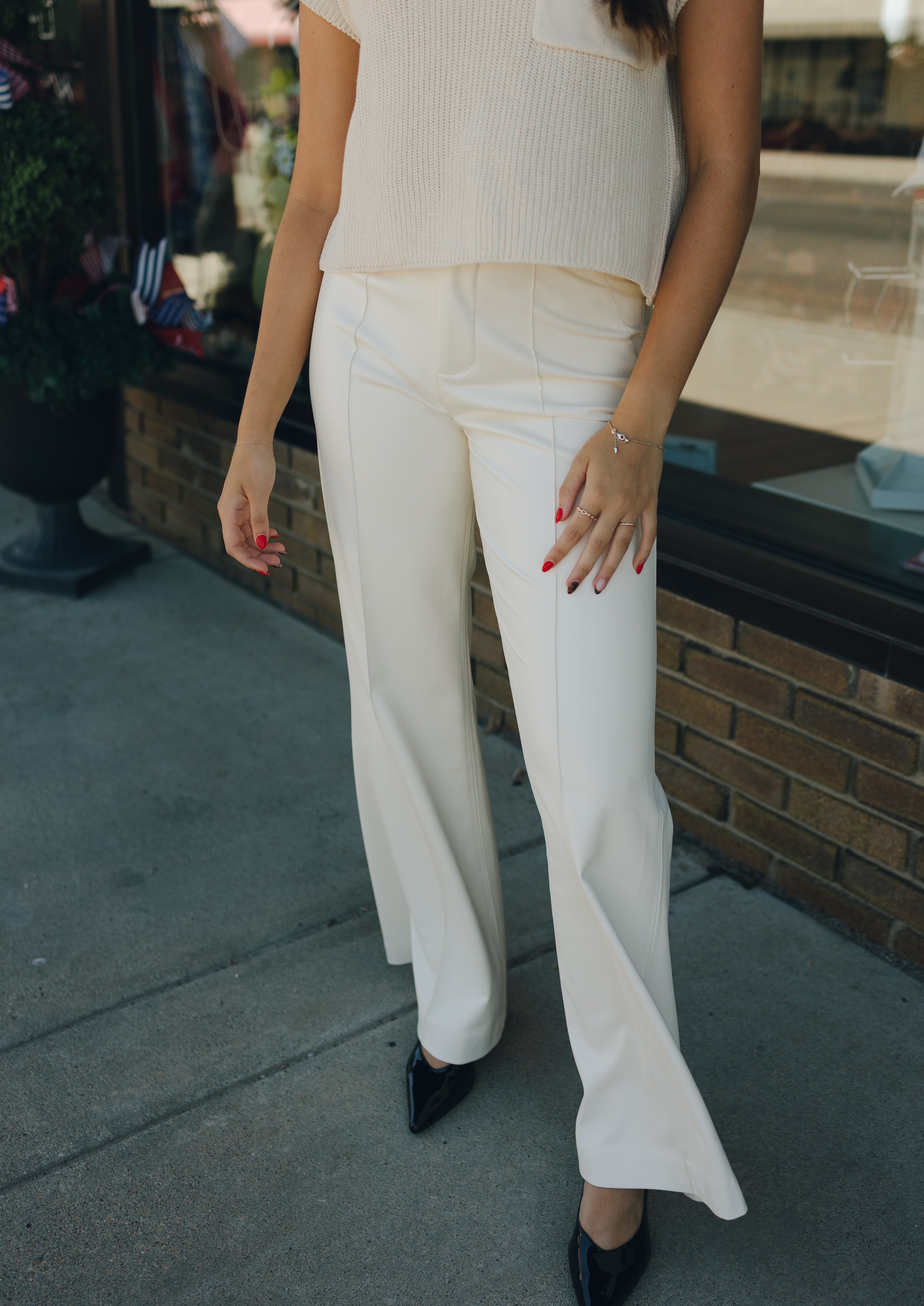 High Waist Flair Pants - White