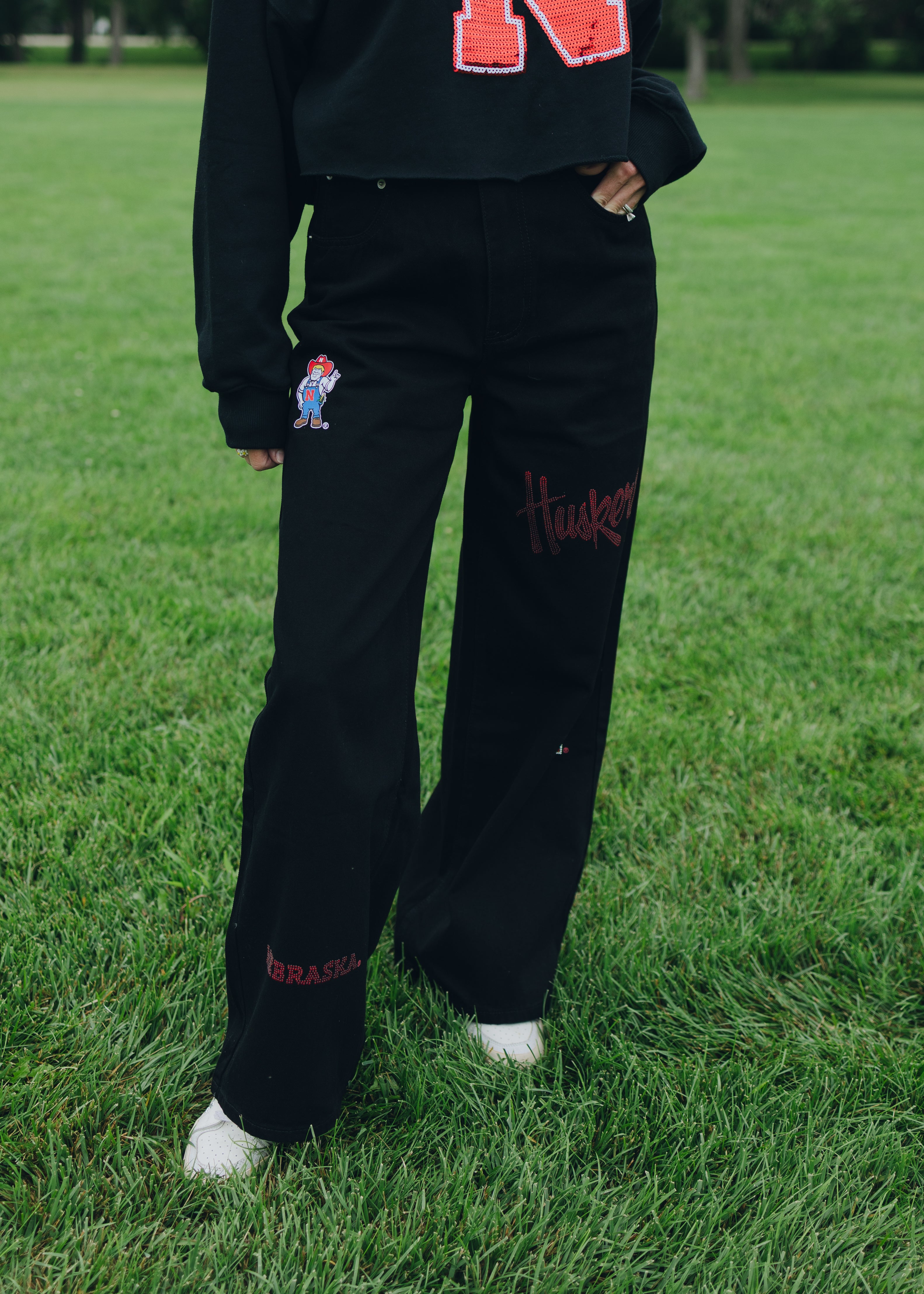 Nebraska Alpha Bling Wide Leg Jean