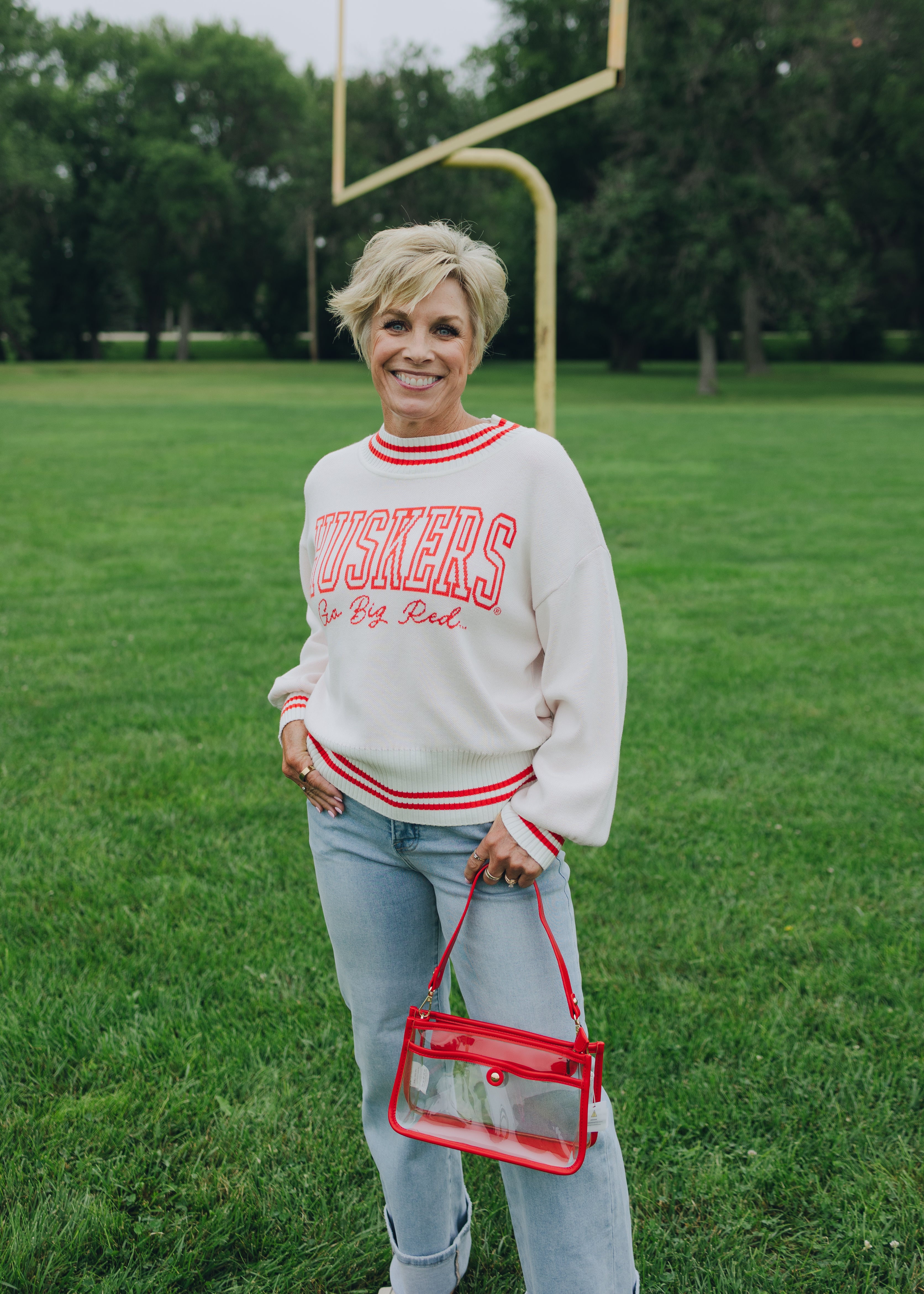 Nebraska Queen Oversized Striped Crew Sweater