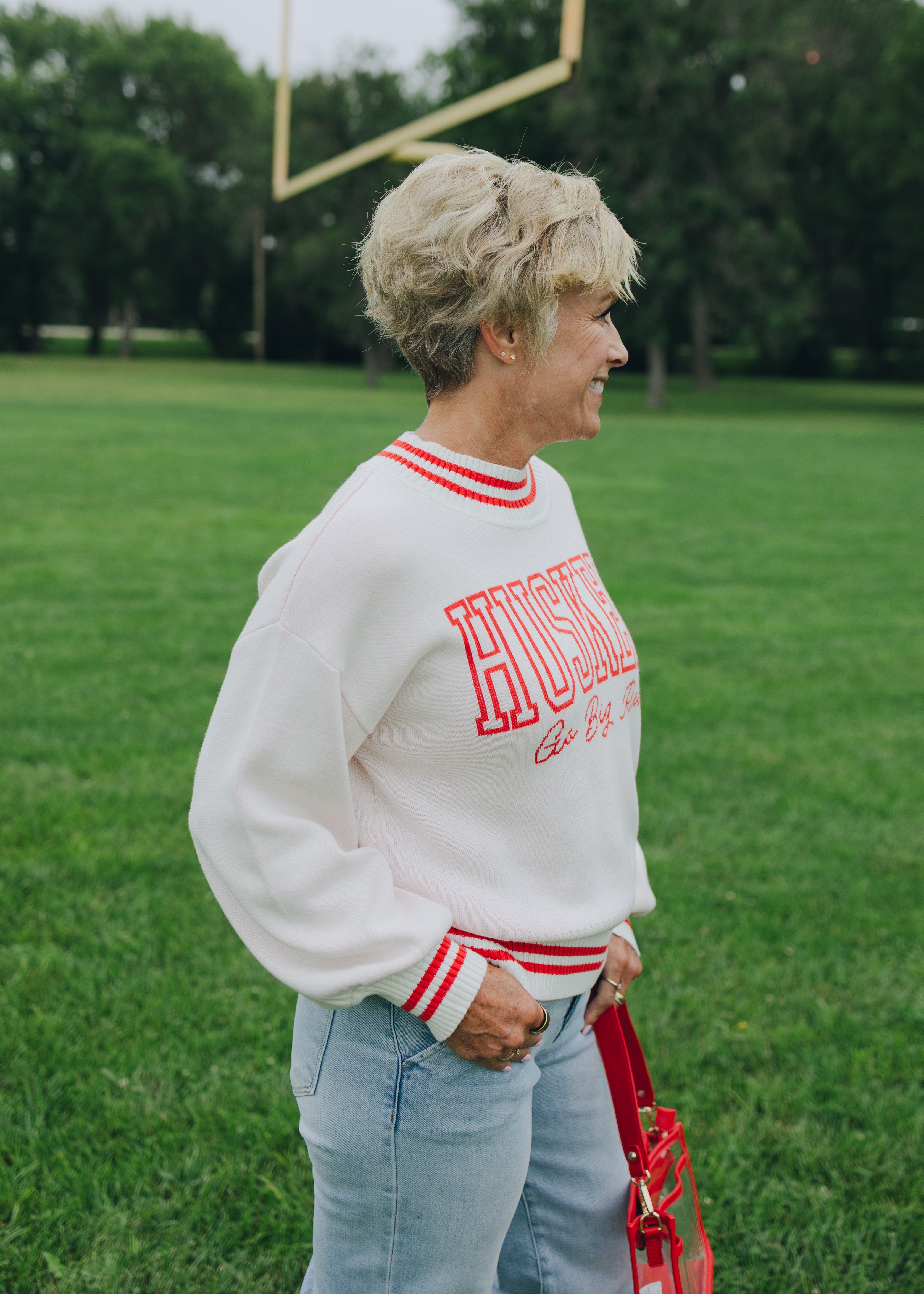 Nebraska Queen Oversized Striped Crew Sweater