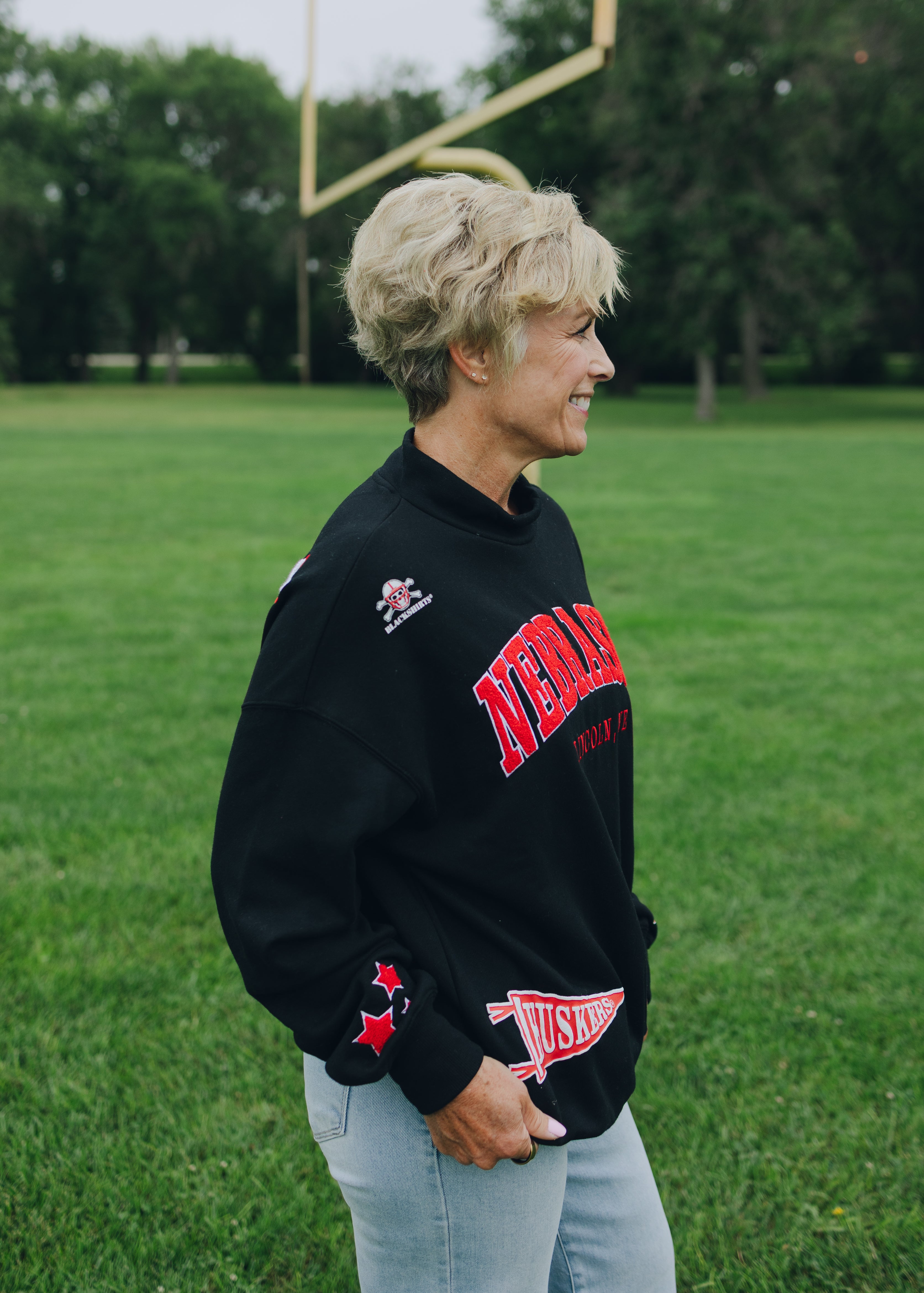 Nebraska All Over Scatter Oversized Funnel Neck