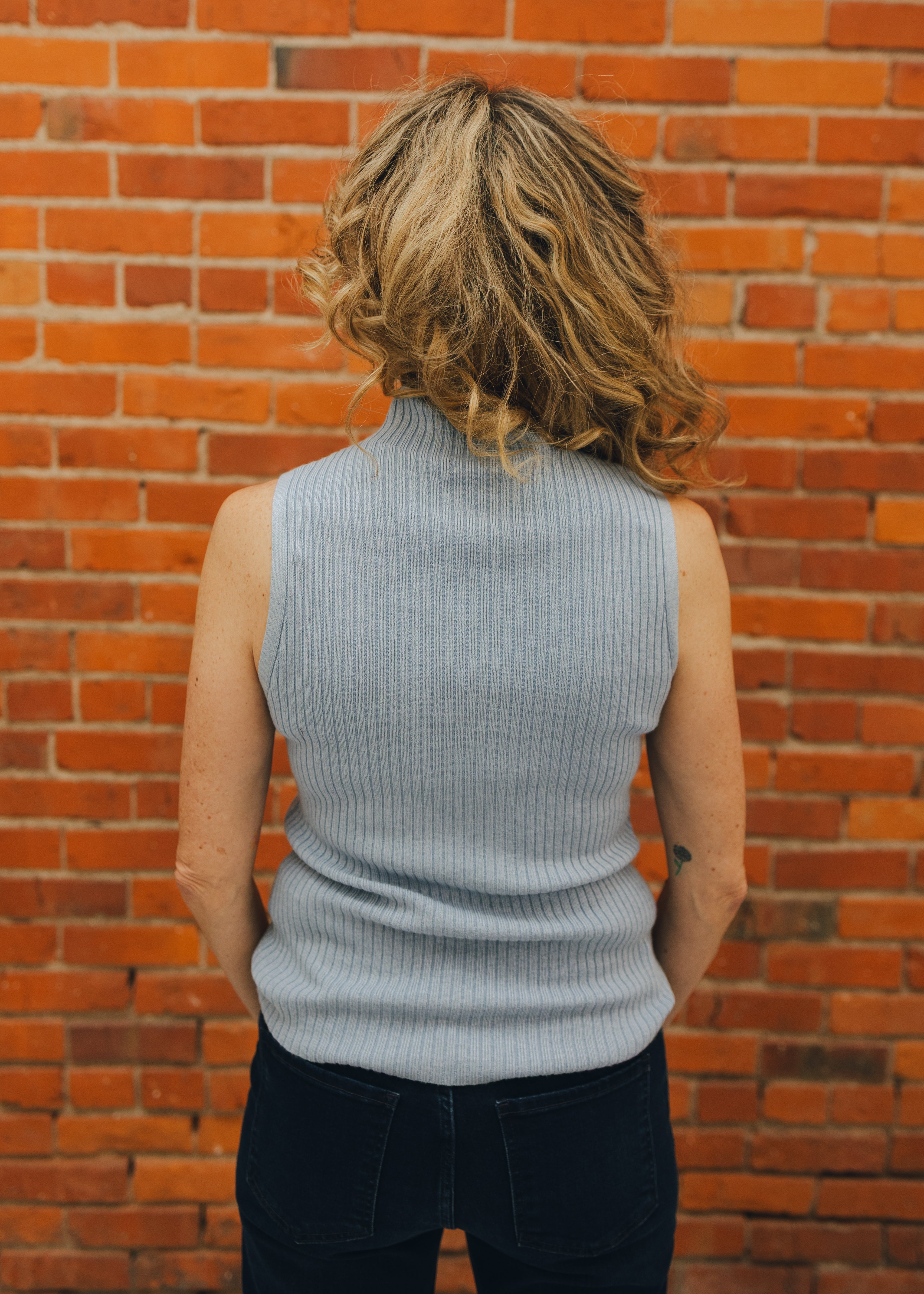 Tribal Sleeveless Funnel Neck Sweater
