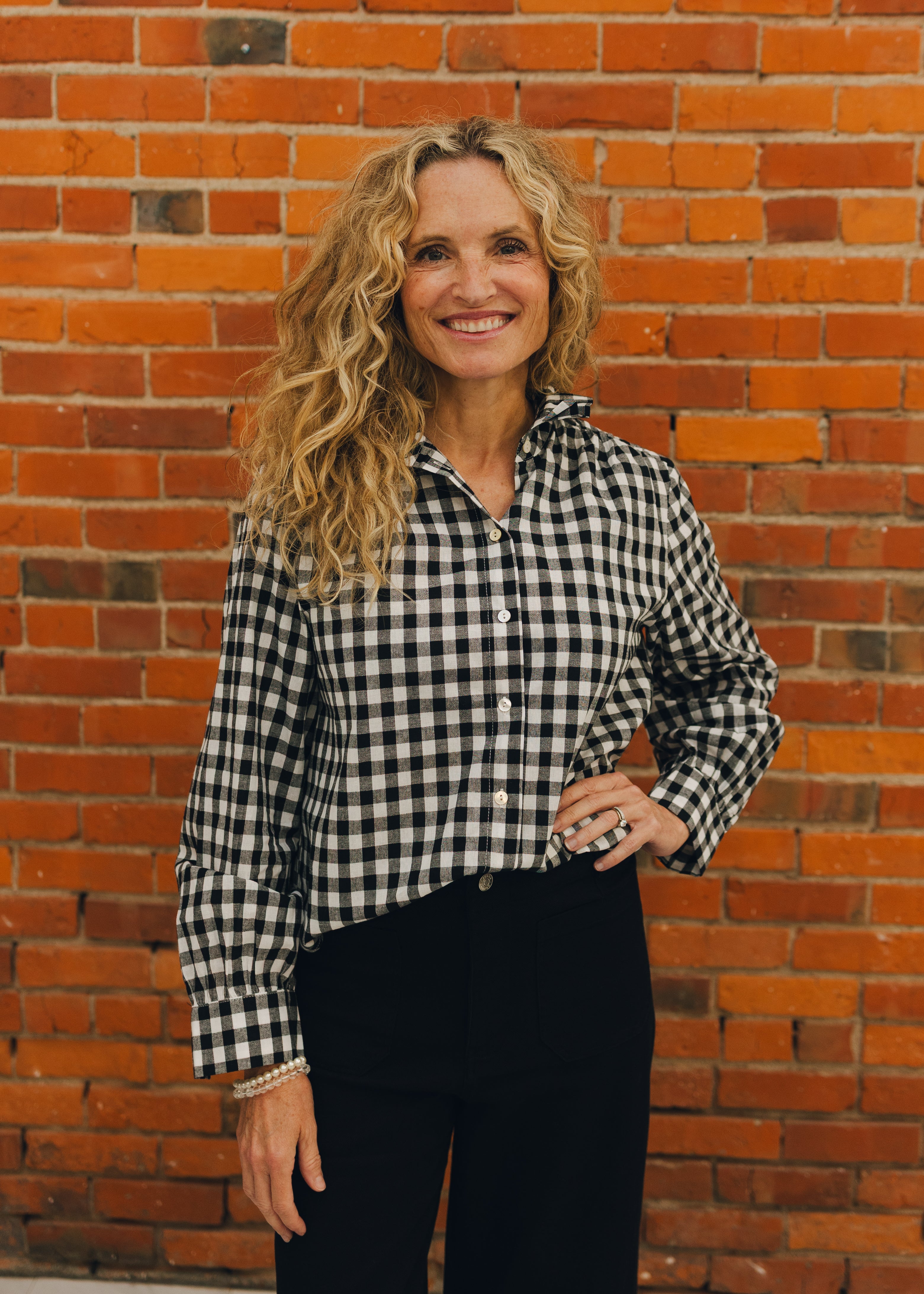 Gingham Check Ruffled Collar Shirt
