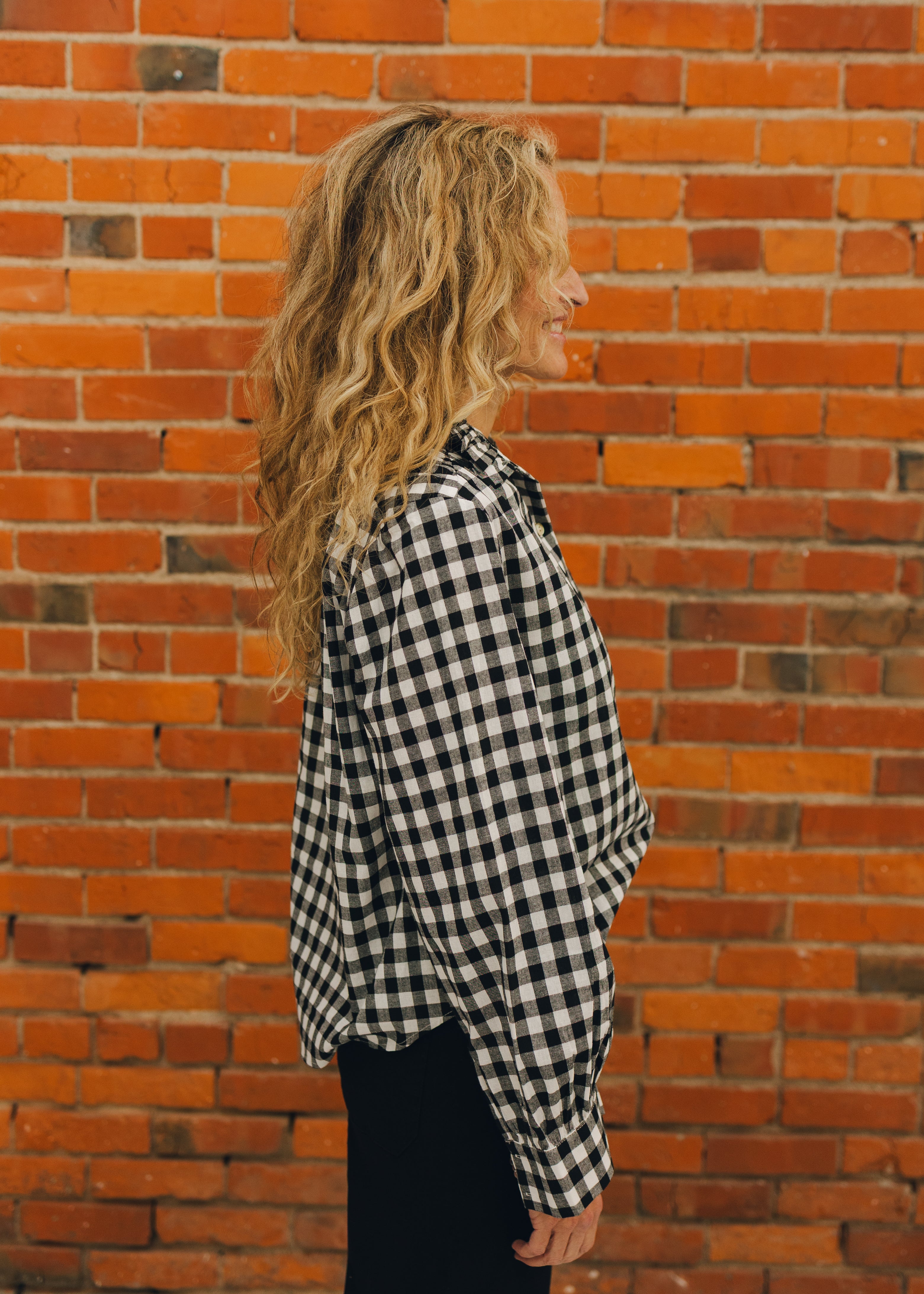 Gingham Check Ruffled Collar Shirt