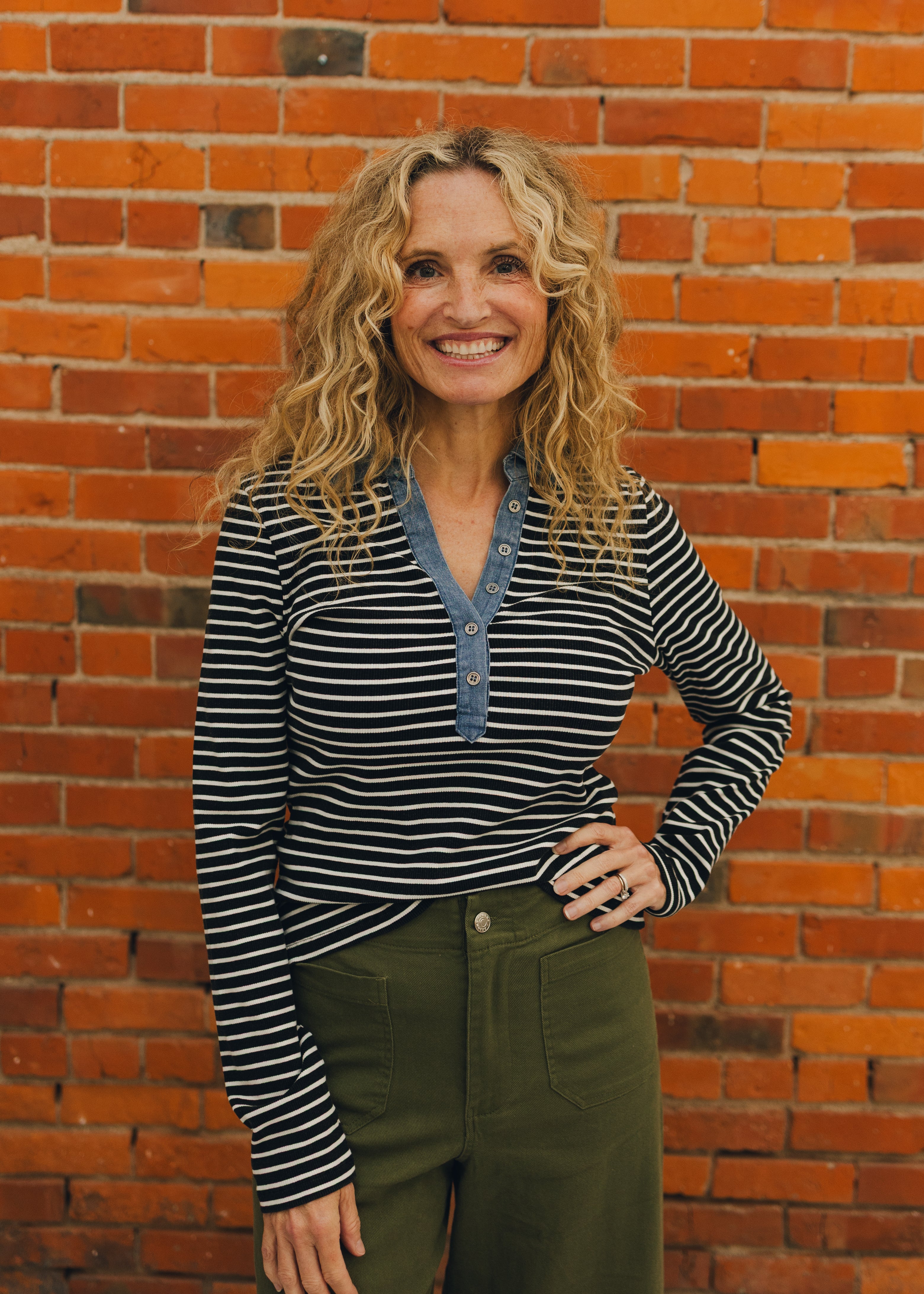 Striped Denim Contrast Top