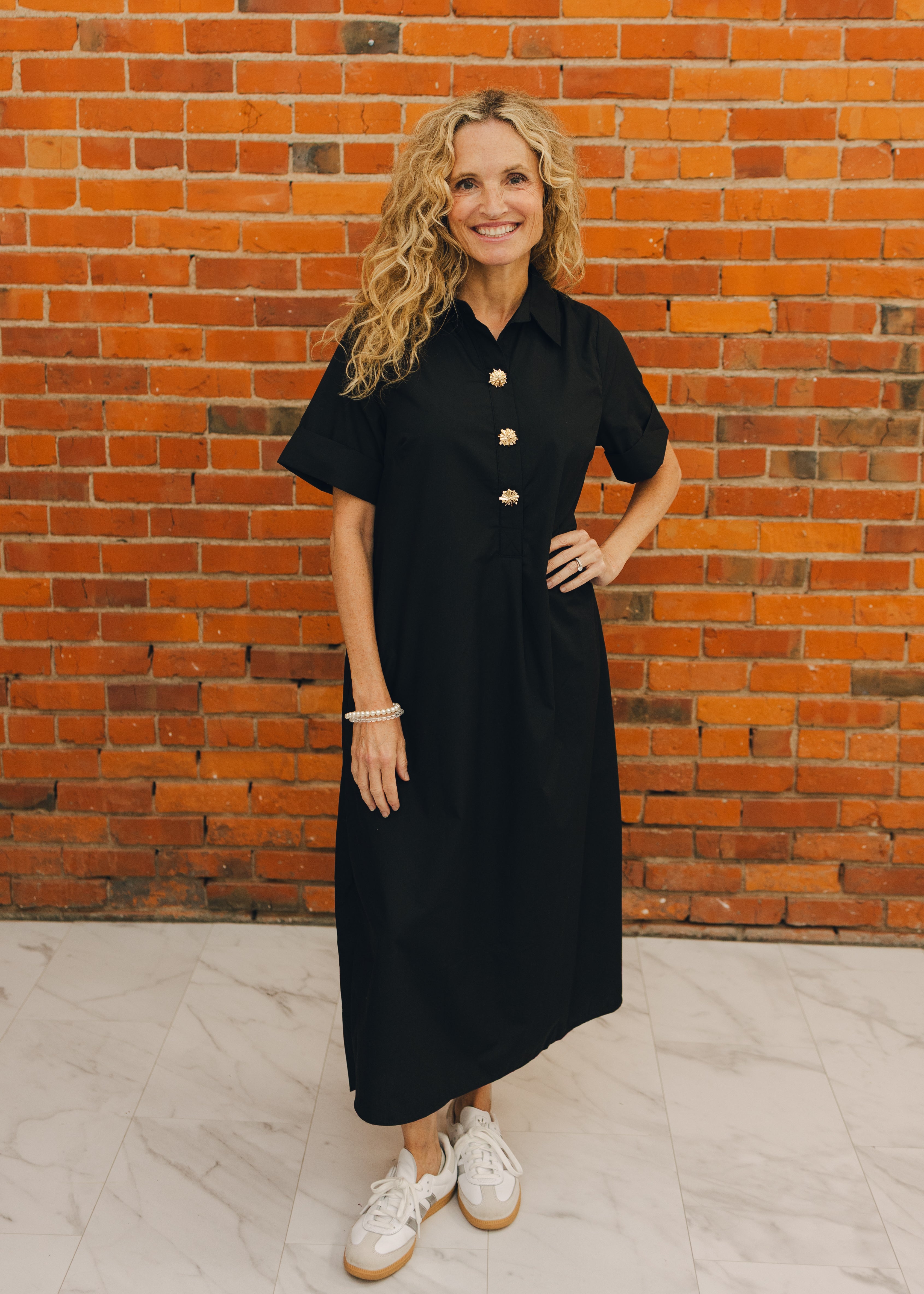 Solid Short Sleeve Midi Dress