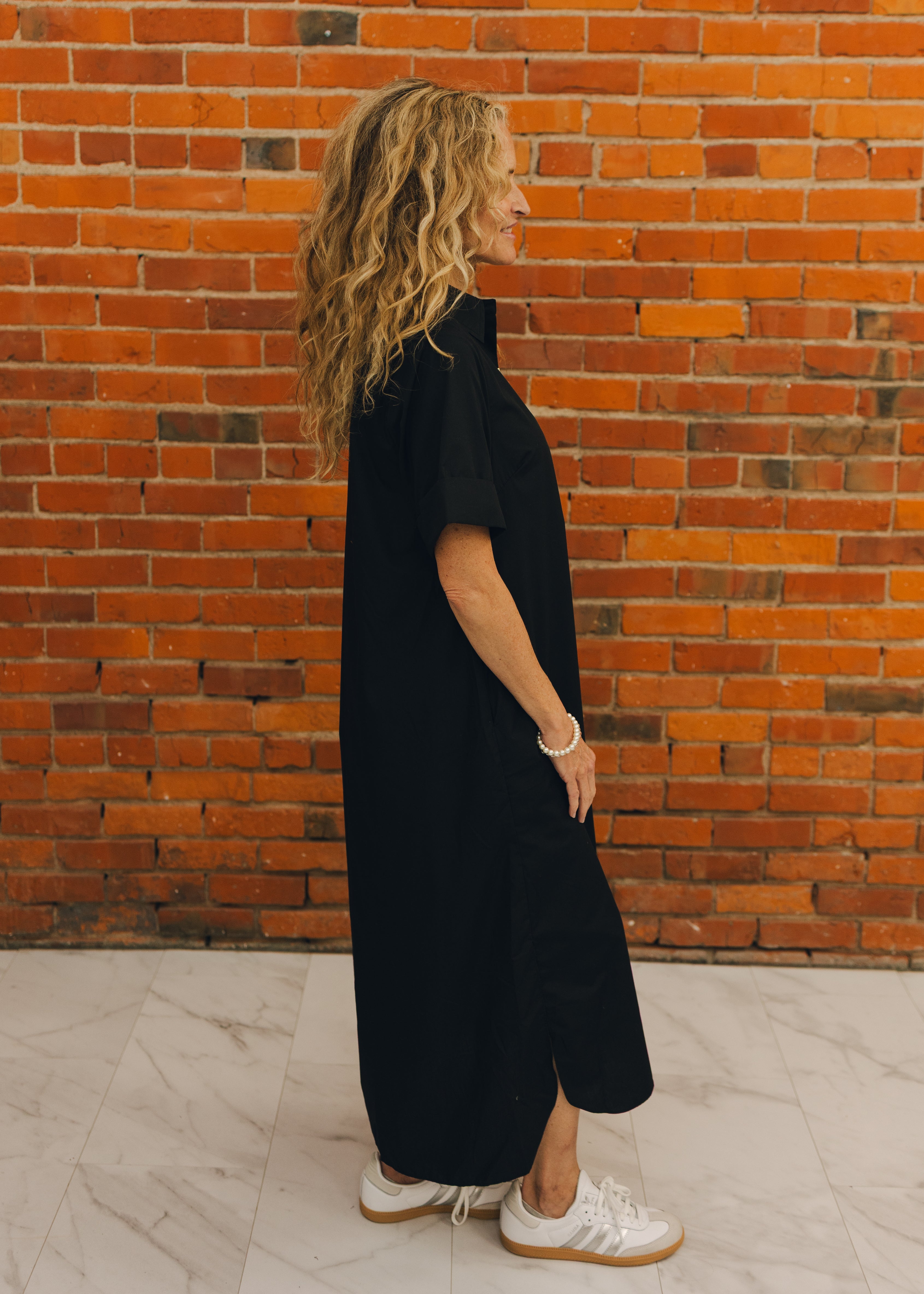 Solid Short Sleeve Midi Dress