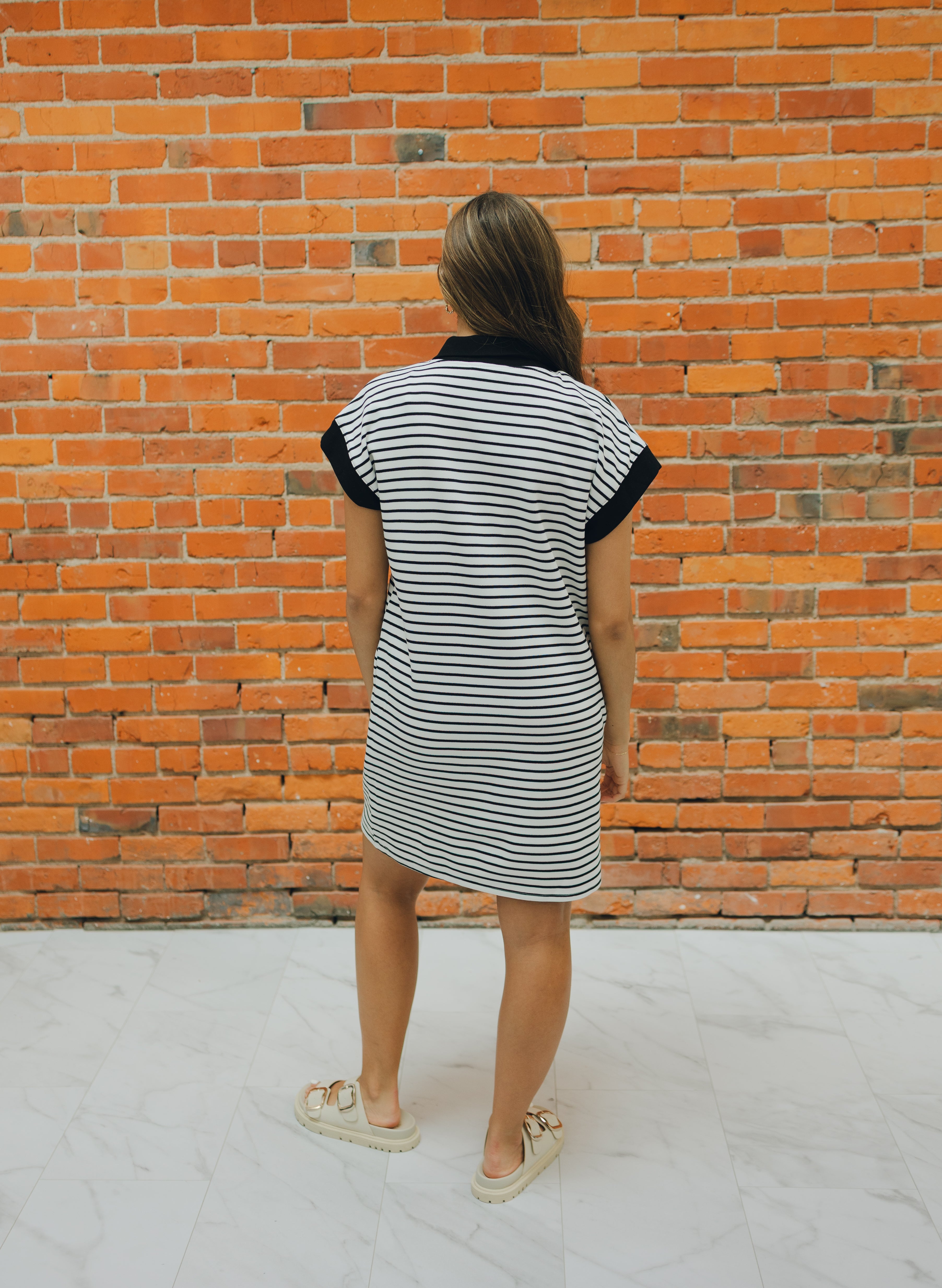 Half Zip Striped Knit Mini Dress