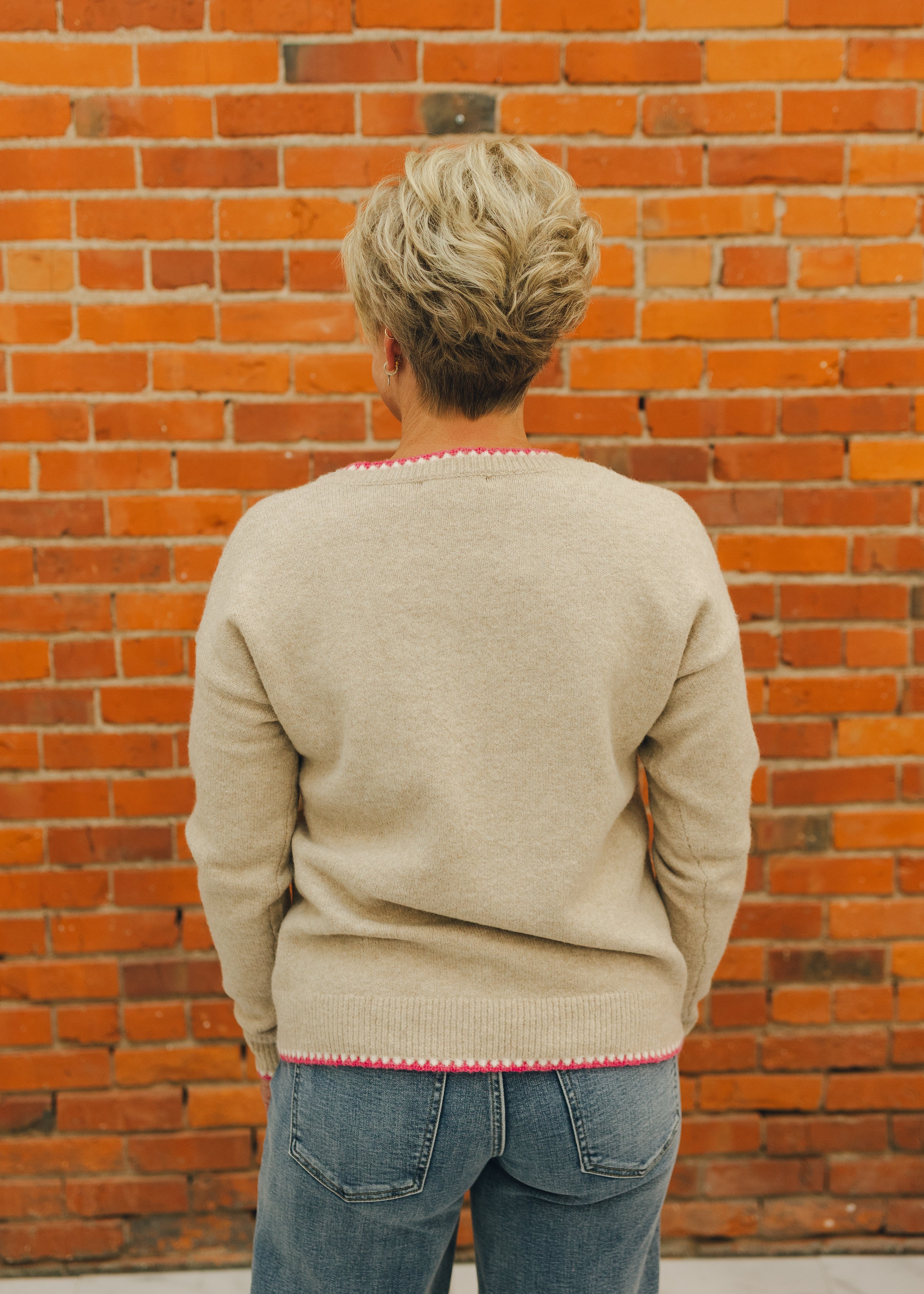 Pop Color Crew Neck Sweater - Taupe