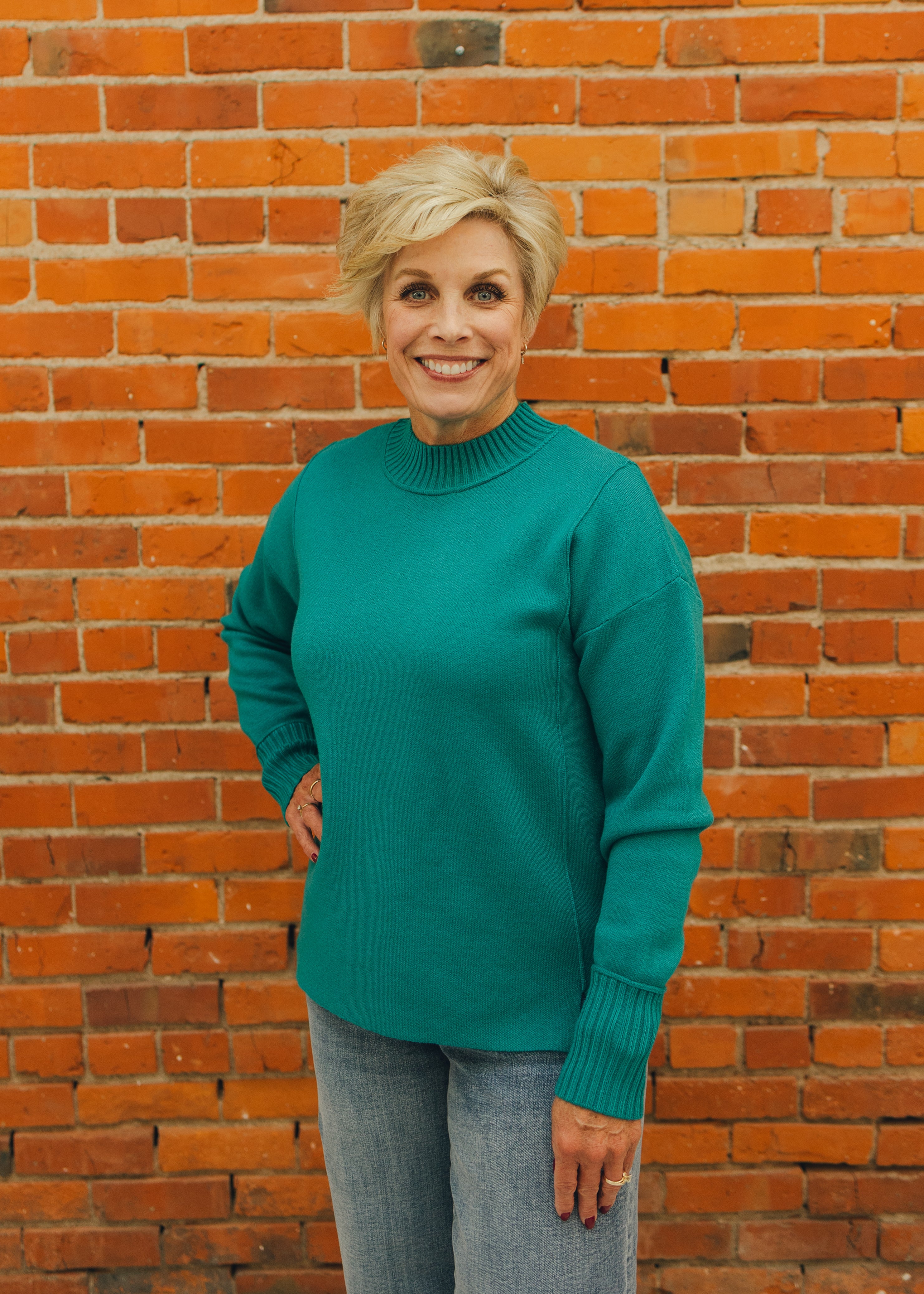 Mock Neck Pullover Sweater - Jade